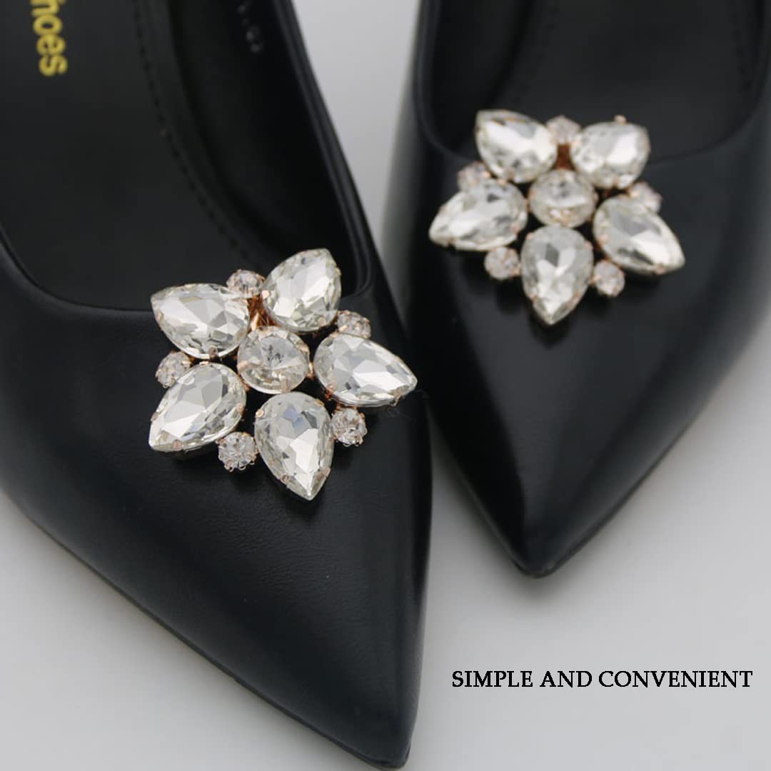 2 Pairs Detachable Rhinestone Star Shoe Clips - Elegant Flower Shoe Buckle Decor for Women & Girls - Perfect for Party, Wedding, Birthday & Special Occasions - Add Sparkle to Heels, Flats & Sandals