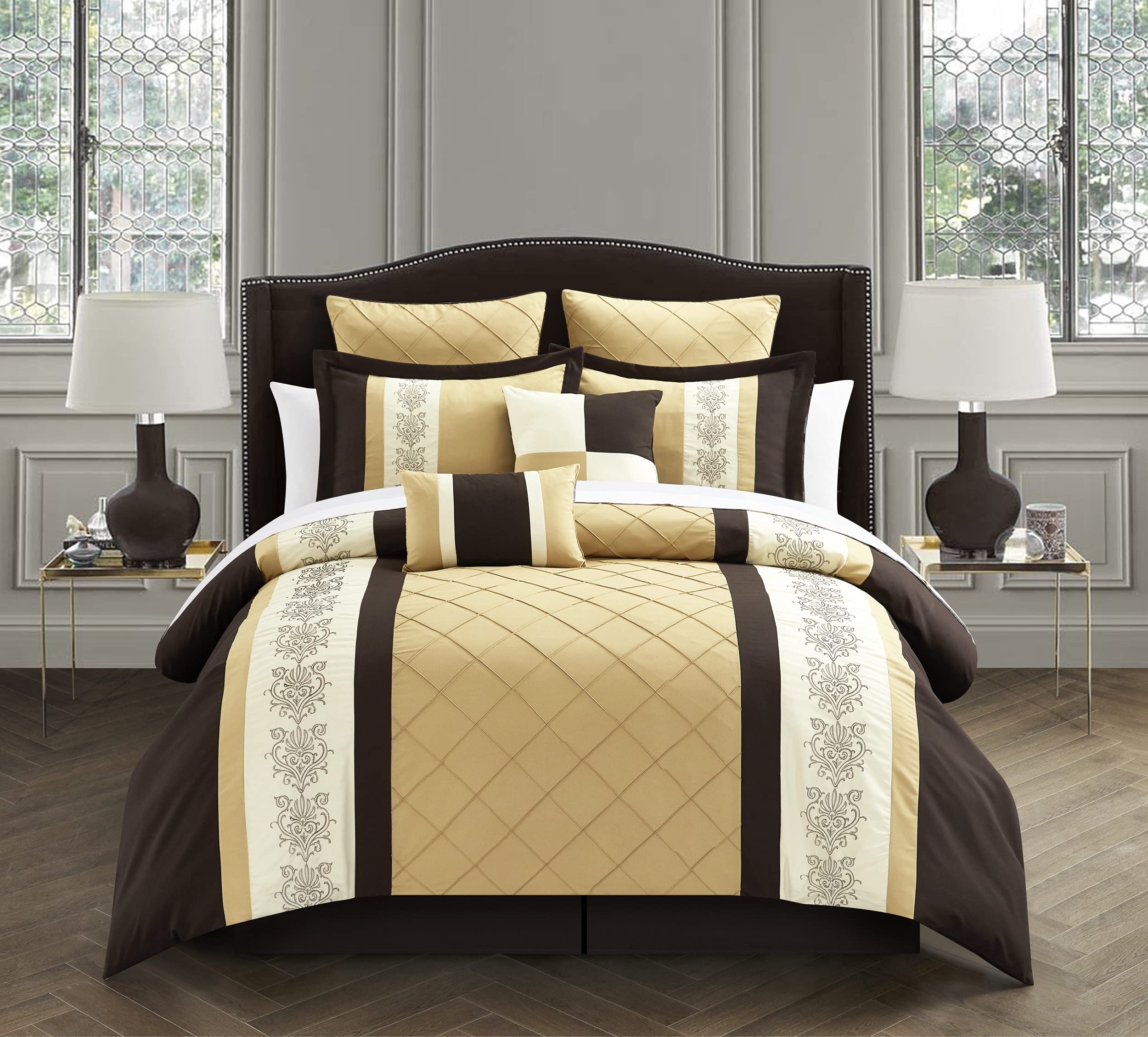 Chic Home 8-Piece Livingston Comforter Set - Queen Size Gold Luxury Bedding Collection | Perfect for Master Bedrooms, Guest Rooms & Cozy Home Decor