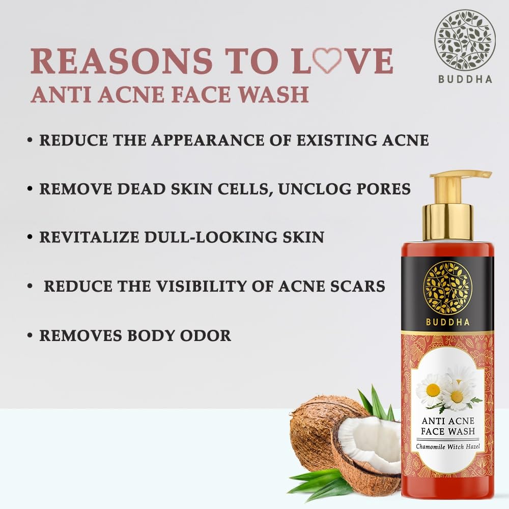 Buddha Natural Anti Acne Face Wash (200ml) - Ayush Certified Acne Treatment for Oily Skin | Deep Cleansing, Hydration & Clear Skin Care | Perfect for Daily Skincare Routine & Teen Acne Prevention