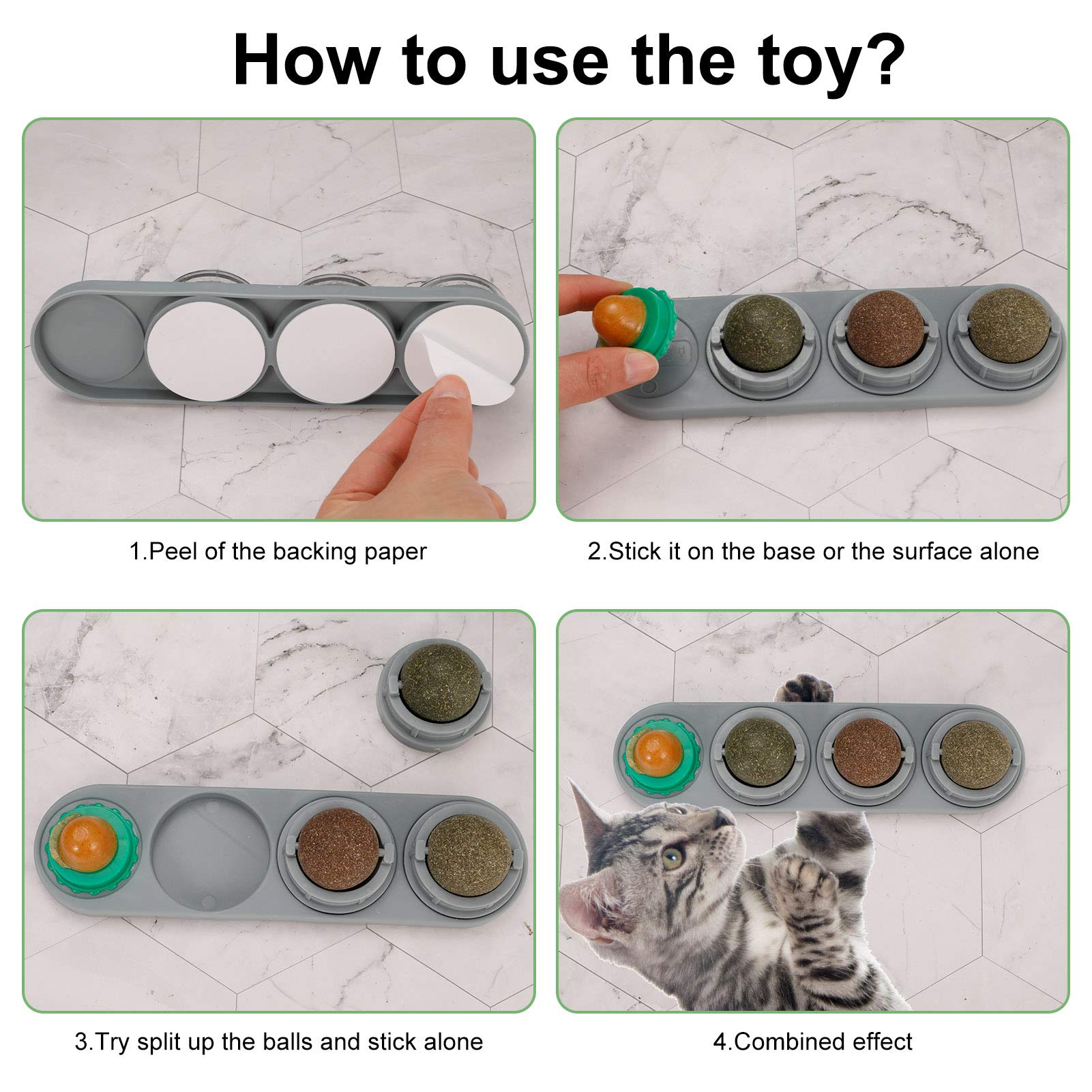 Rotatable Catnip Licking Balls - Edible Cat Toys for Kittens & Adult Cats - Fun Interactive Play & Stress Relief for Indoor Pets