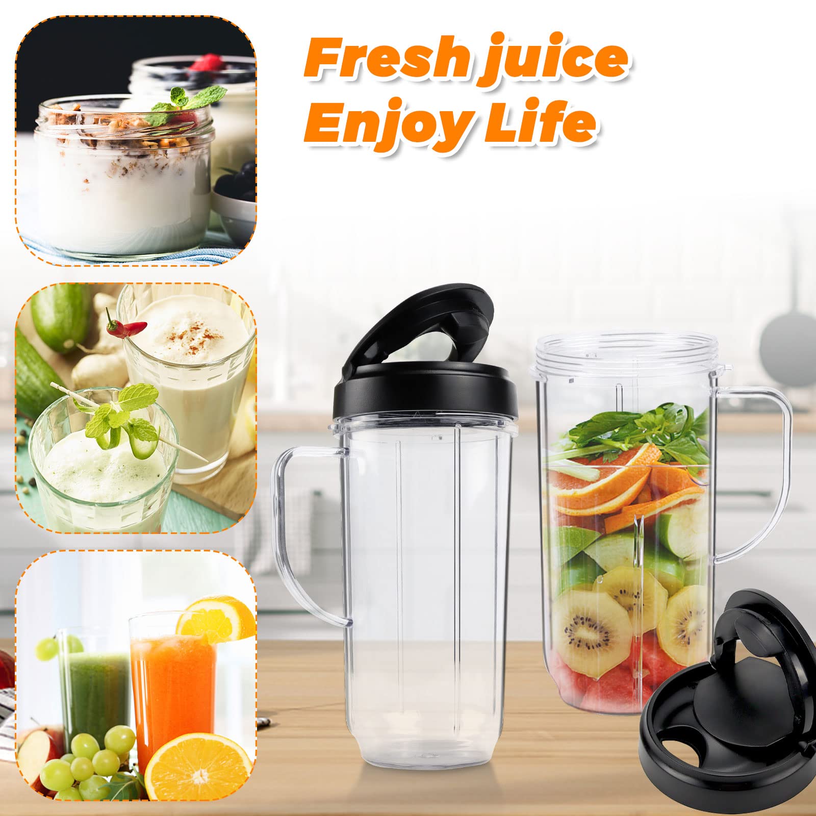 22 OZ Tall Insulated Travel Mug with Flip Top Lid - Replacement Cup for Magic Bullet Blender MB1001 & 250W Juicers - BPA-Free Plastic with Handle - Perfect for Smoothies, Coffee & On-the-Go Drinks - Pack of 2