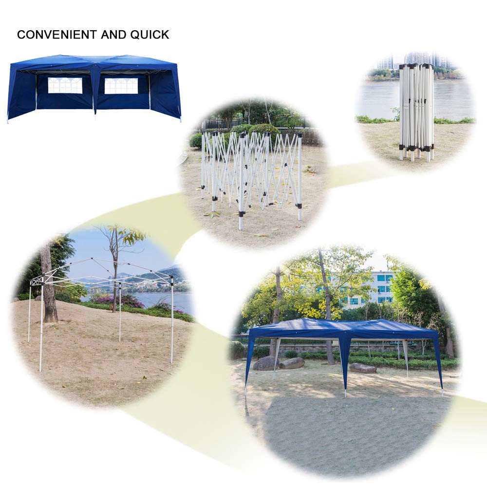 10' x 20' Heavy Duty Waterproof Pop Up Canopy Tent - Outdoor Party Gazebo with 4 Removable Sidewalls & 2 Bright Windows - Portable Folding Shelter with Carry Bag (Blue) - Perfect for Backyard BBQs, Camping, Weddings, and Outdoor Events
