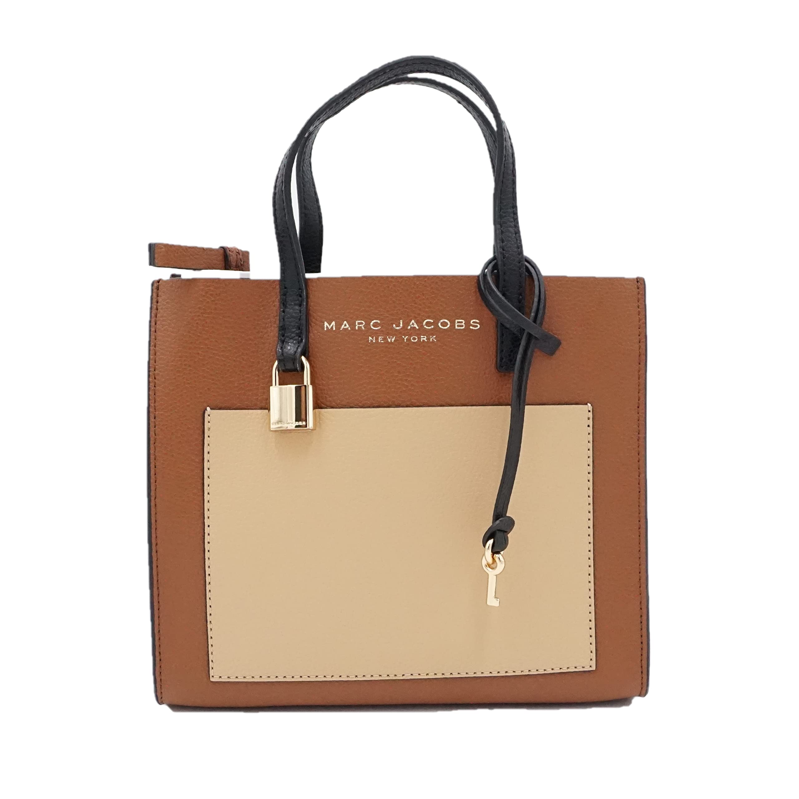 Marc Jacobs M0016132 Women's Mini Tote Bag - Chocolate Truffle & Gold Hardware, Color Block Design | Perfect for Work, Travel & Everyday Use
