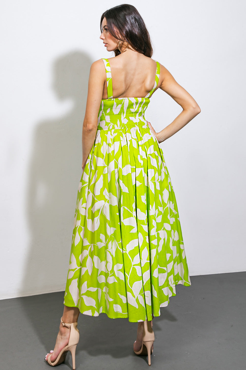 LIMELIGHT MIDI DRESS - Women's Green Flowy Summer Dress for Casual Wear, Beach Vacation & Date Night