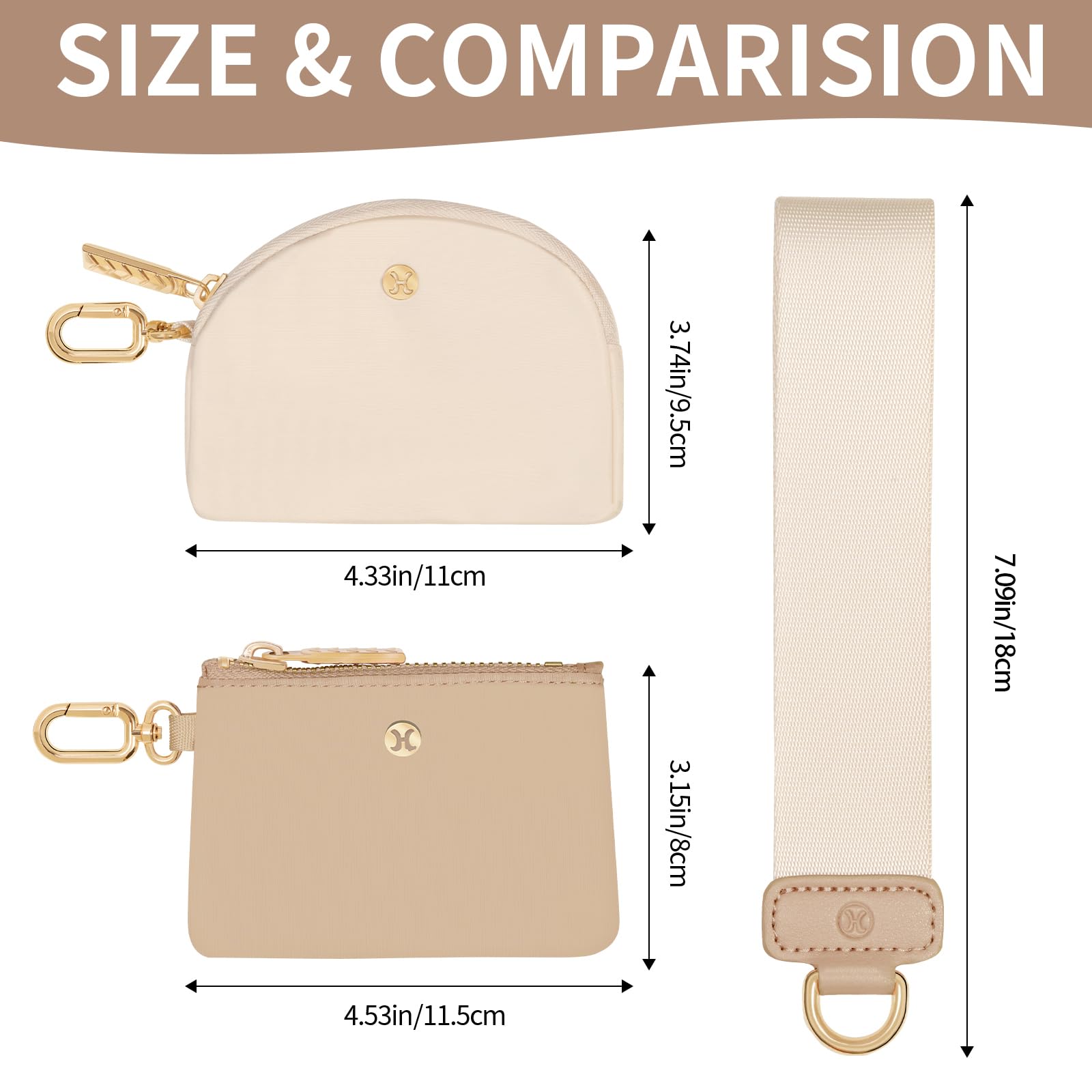 Detachable Keychain Wallet for Women & Men - Dual Pouch Mini Zip Around Wristlet with Coin Purse (Khaki & White) | Portable Travel & Everyday Essentials Organizer