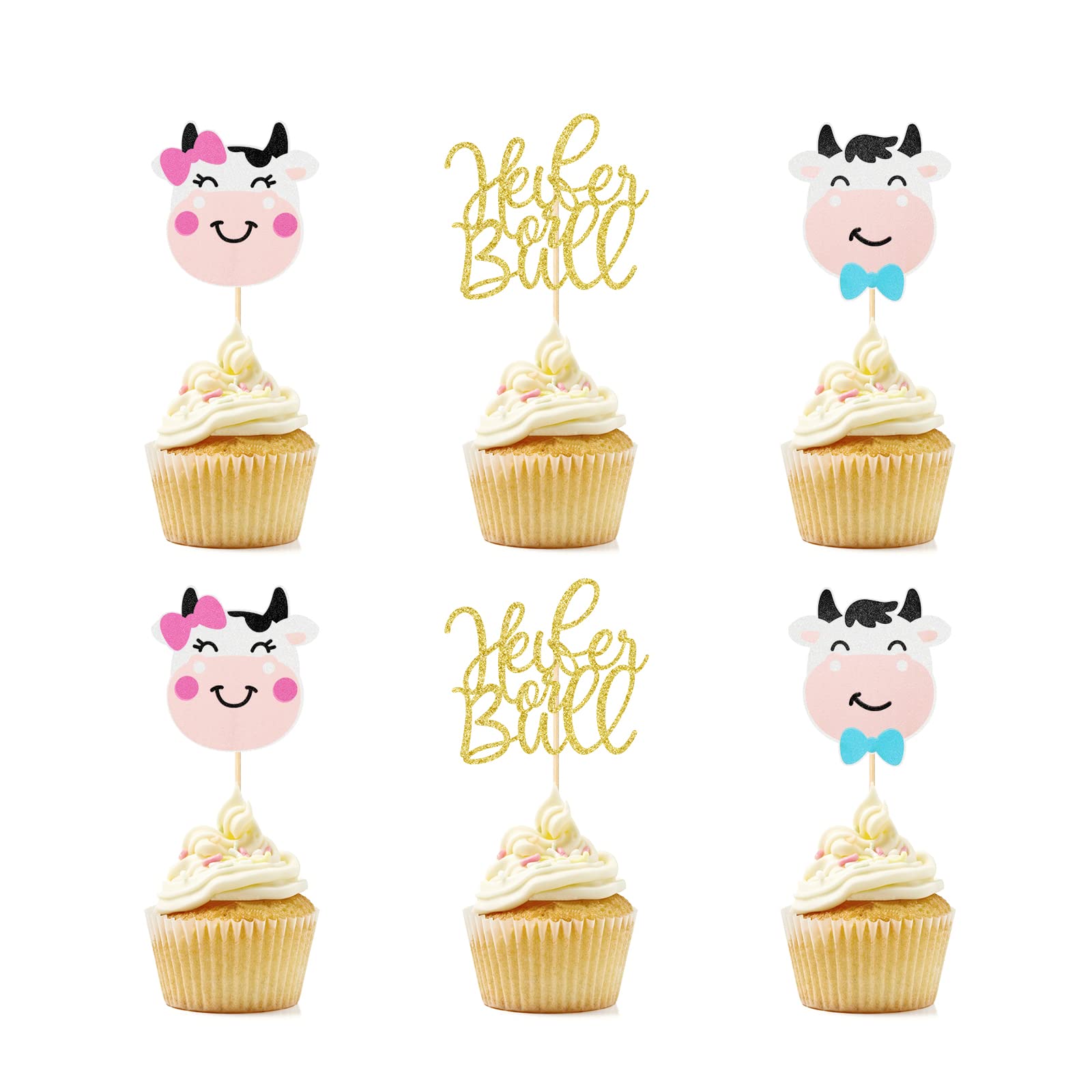 12Pcs Cow Gender Reveal Cupcake Toppers - Heifer & Bull Baby Shower Decor for Farm Theme Parties, Gender Reveal Celebrations & Baby Showers