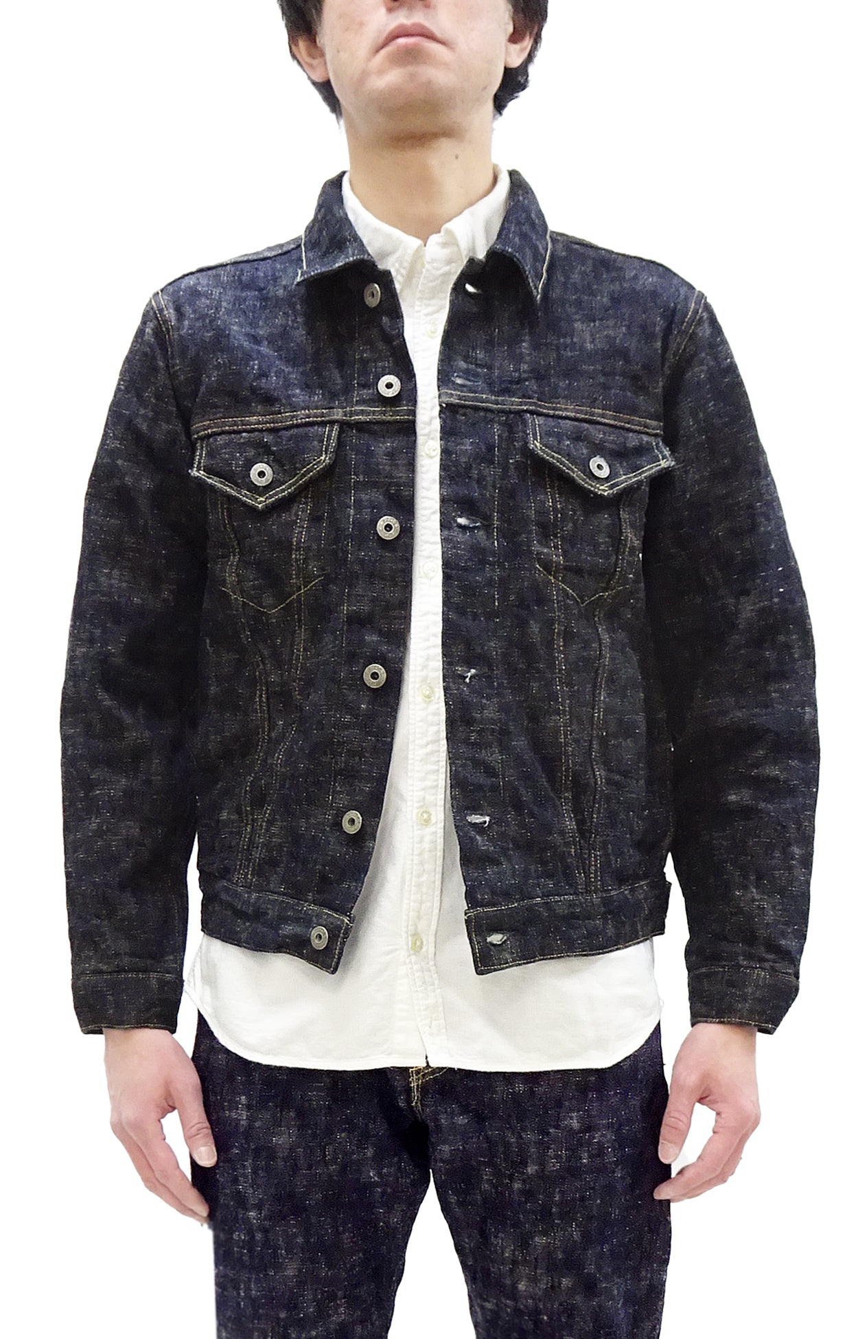 ONI Kasuri Slub Selvedge Denim Jacket for Men - 17oz Slim Fit Type III Jean Jacket in Indigo (One Wash) | Premium Raw Denim Outerwear for Casual Wear & Street Style