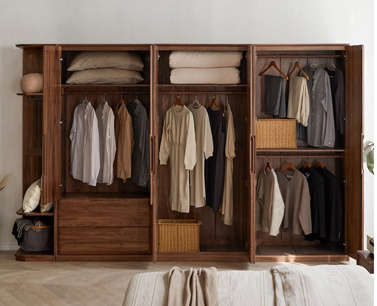 Solid Black Walnut Wood Large Wardrobe - Spacious Closet Organizer for Bedroom, Walk-in Closet & Master Suite Storage