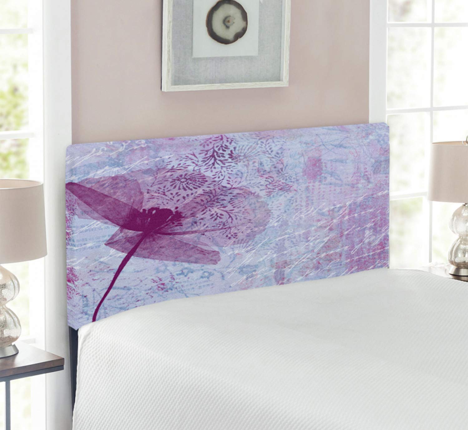 Ambesonne Poppy Flower Headboard - Vintage Floral Upholstered Metal Bed Frame with Memory Foam, Twin Size in Lilac | Romantic Home Decor for Bedroom, Guest Room & Dorm | Poetry-Inspired Poppy Artwork