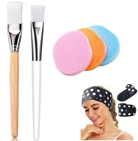 Ghelonadi Professional Face Cleansing Sponge Puff Set with Facial Brush & Hairband - Makeup Removal & Skincare Tools for Home & Salon Use (Plastic Brush, Wooden Brush, Puff, Pato) - Perfect for Daily Cleansing, Spa Days & Professional Treatments