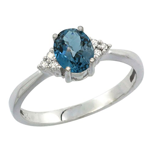 10K Yellow Gold Natural London Blue Topaz Ring with Oval 7x5mm Diamond Accents - Sizes 5-10 | Elegant Gift for Anniversary, Birthday & Special Occasions