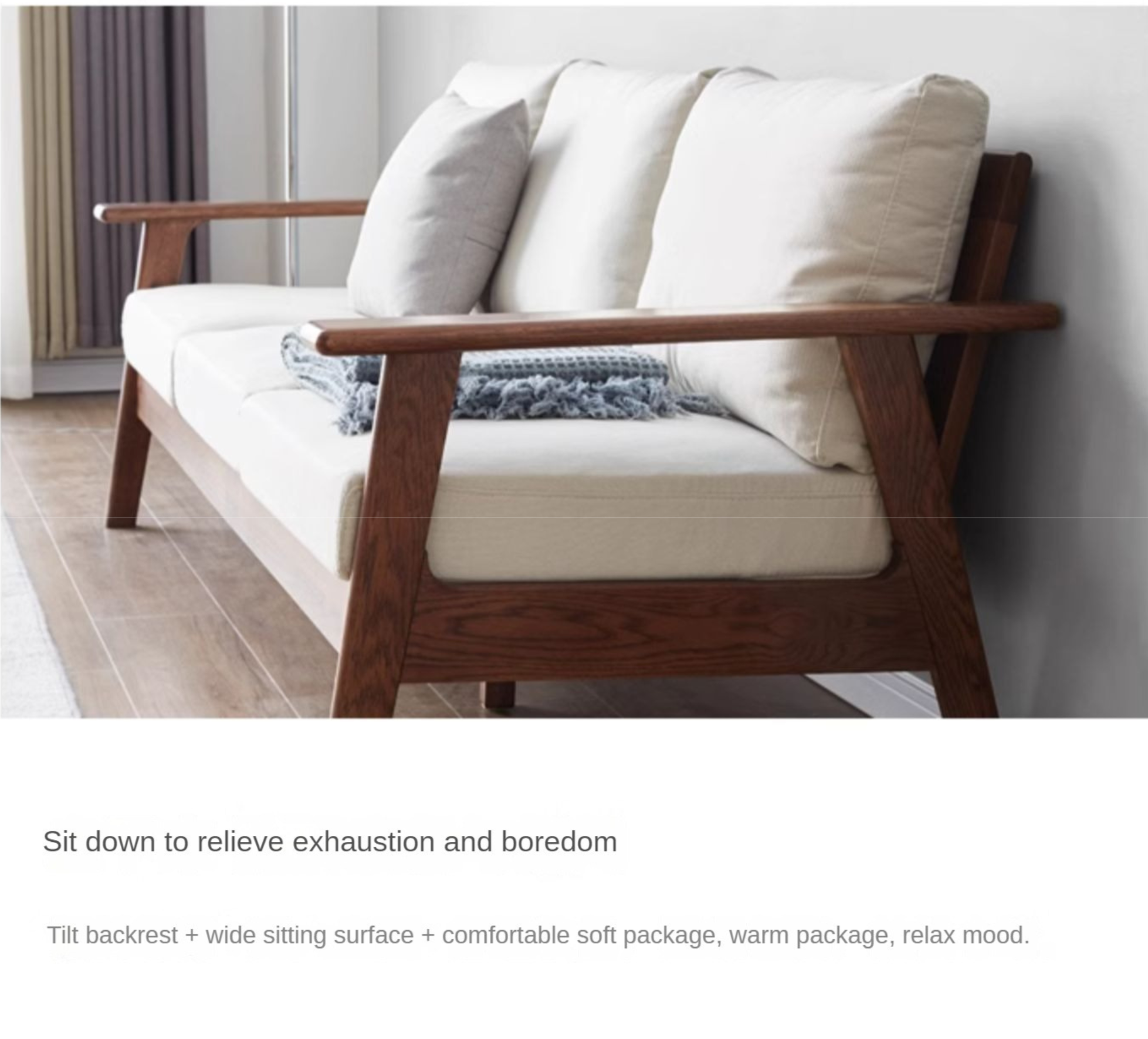 Premium Oak Solid Wood Sofa with Soft Fabric Cushions - Durable Modern Living Room Furniture for Home & Office Comfort