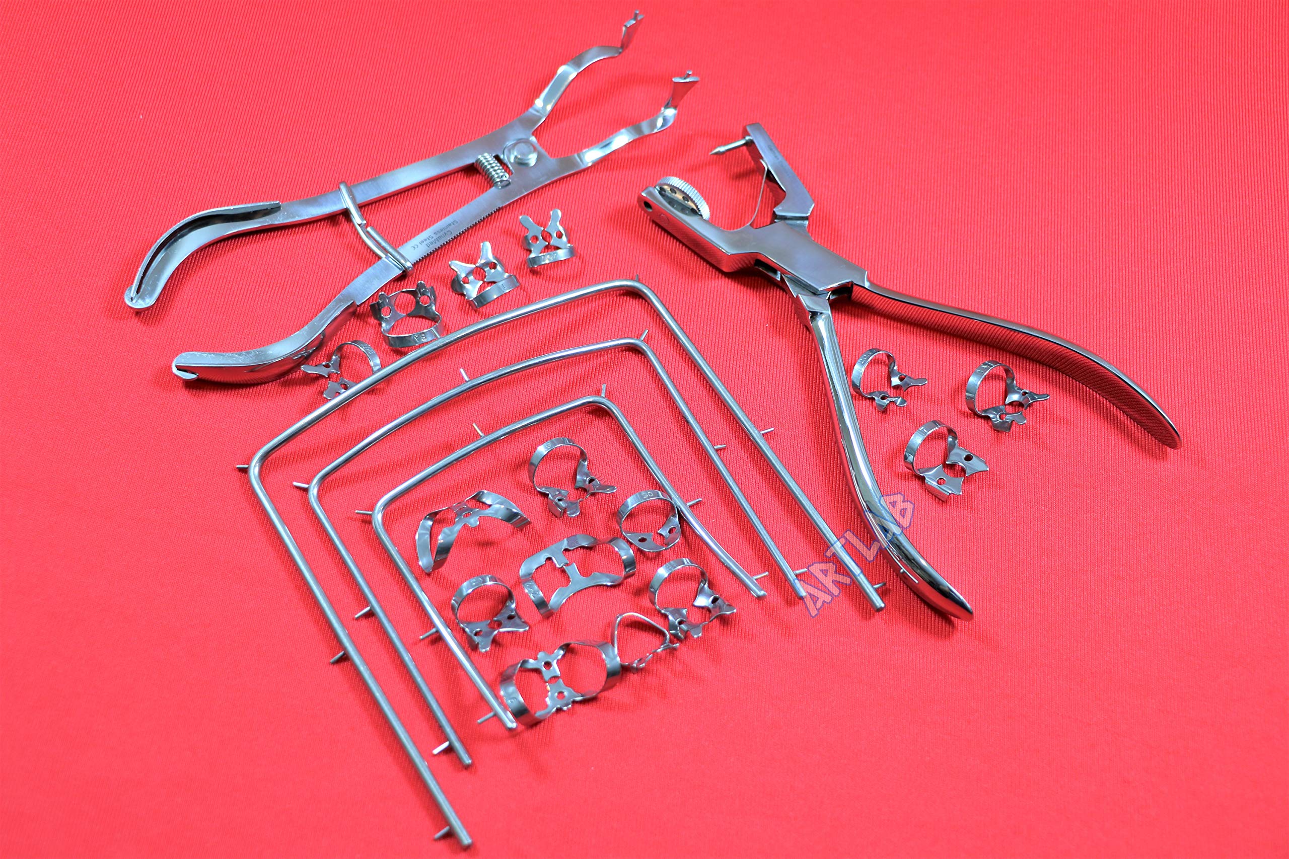 20pcs Dental Clamp Kit - Stainless Steel Rubber Dam Clamps, Frames & Tools for Dentists