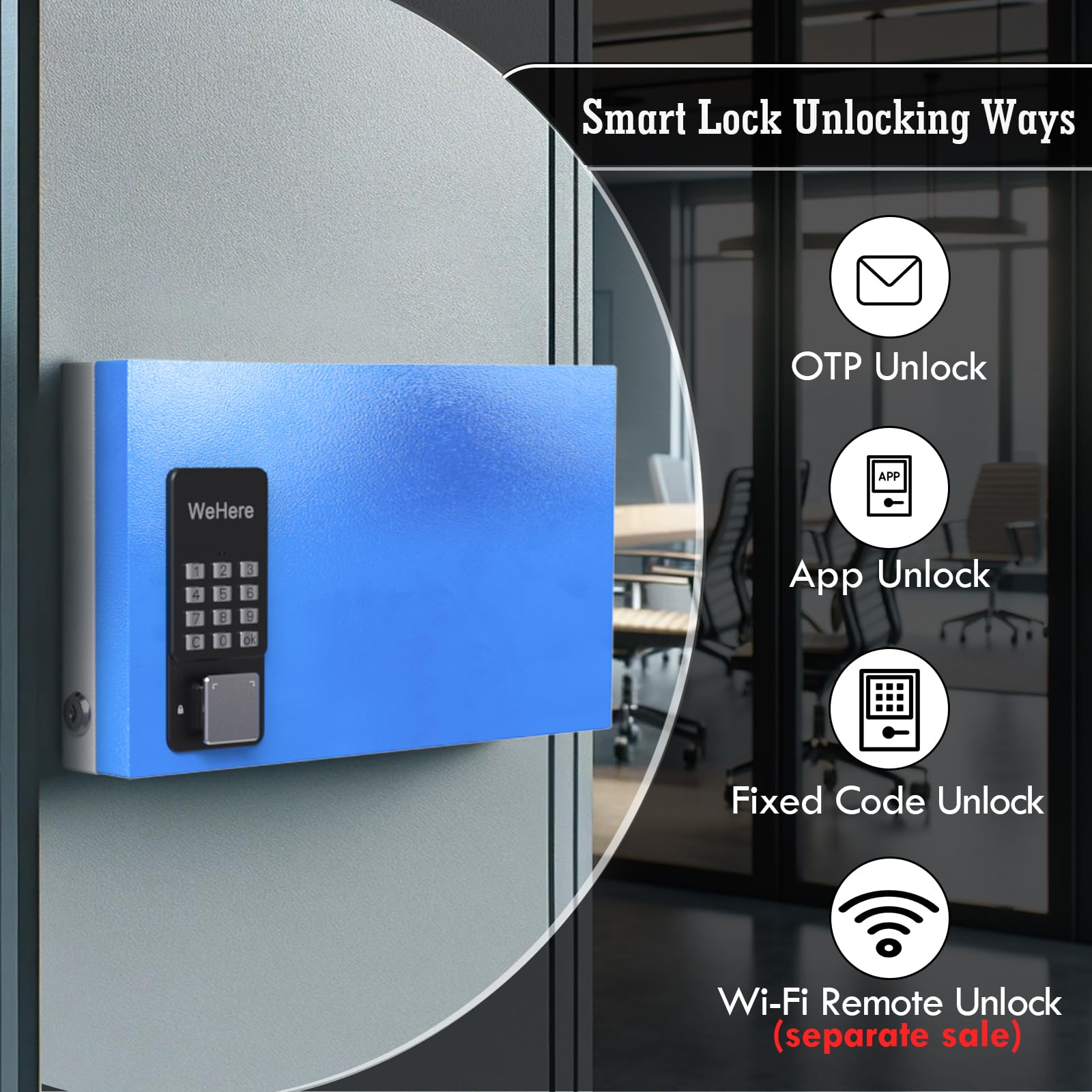 WeHere 24-Key Smart Lock Box - Wall Mount Bluetooth/Wi-Fi Key Cabinet with APP Control, One-Time Password Sharing & Fixed Code for Secure Key Management - Ideal for Apartments, Hotels, Offices & Home Key Organization