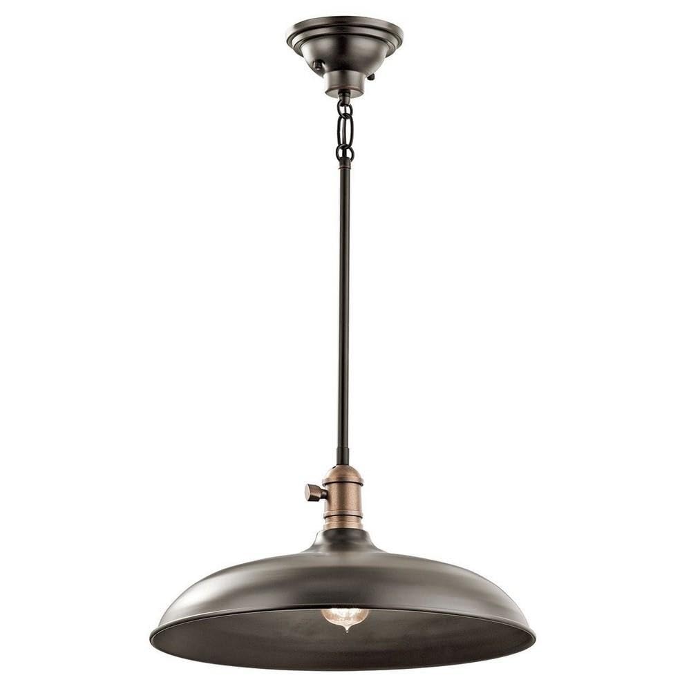 Vintage Farmhouse Pendant Light Fixture - 1 Light Metal Shade in Olde Bronze Finish | Rustic Kitchen Island Lighting, Dining Room Chandelier, Entryway Hanging Lamp