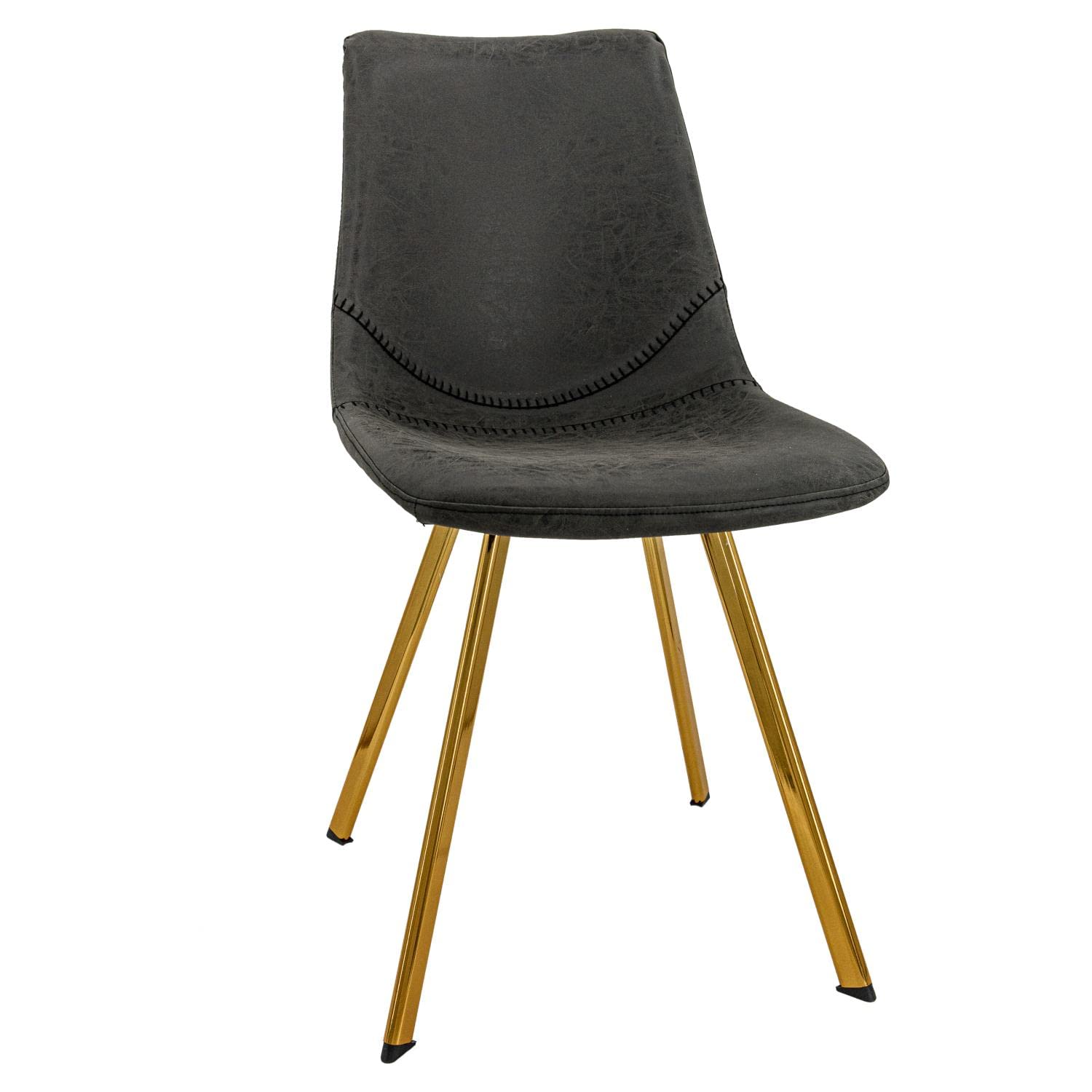 LeisureMod Markley Modern Leather Dining Chairs - Kitchen & Dining Room Chairs with Gold Metal Legs - Charcoal Black - Perfect for Home, Restaurant & Office Use