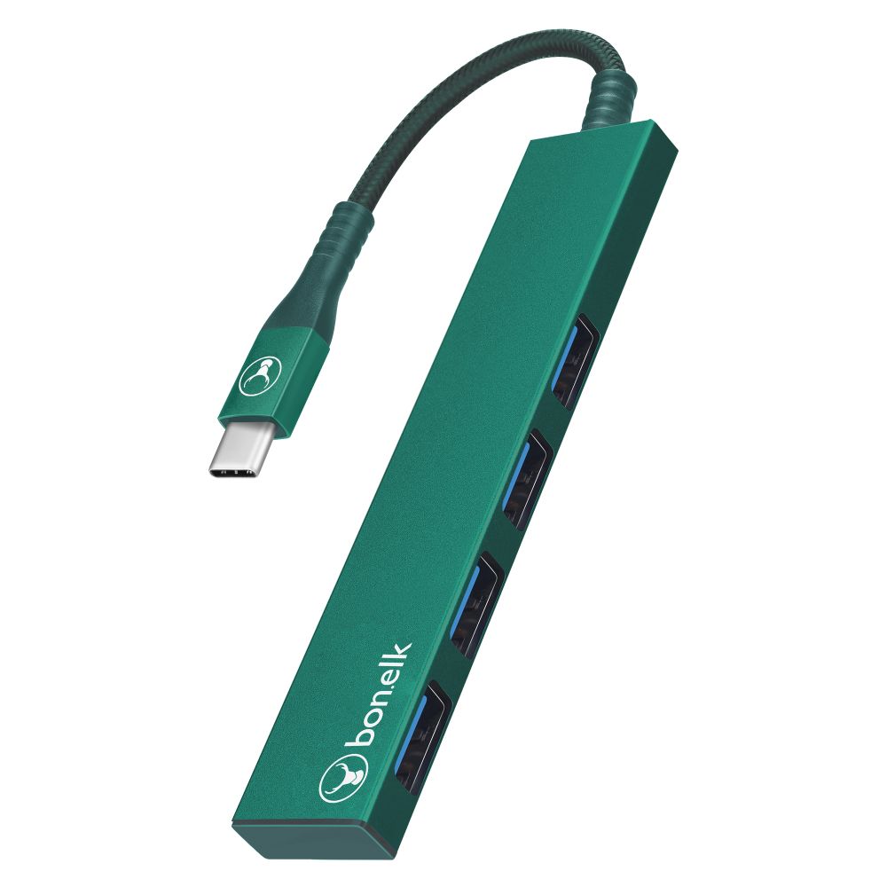 Bonelk 4-Port USB 3.0 Hub with USB-C Connector - Ultra Slim Portable USB Splitter for Laptop, PC, MacBook - Fast Data Transfer & Charging Station for Office, Home, Travel Use