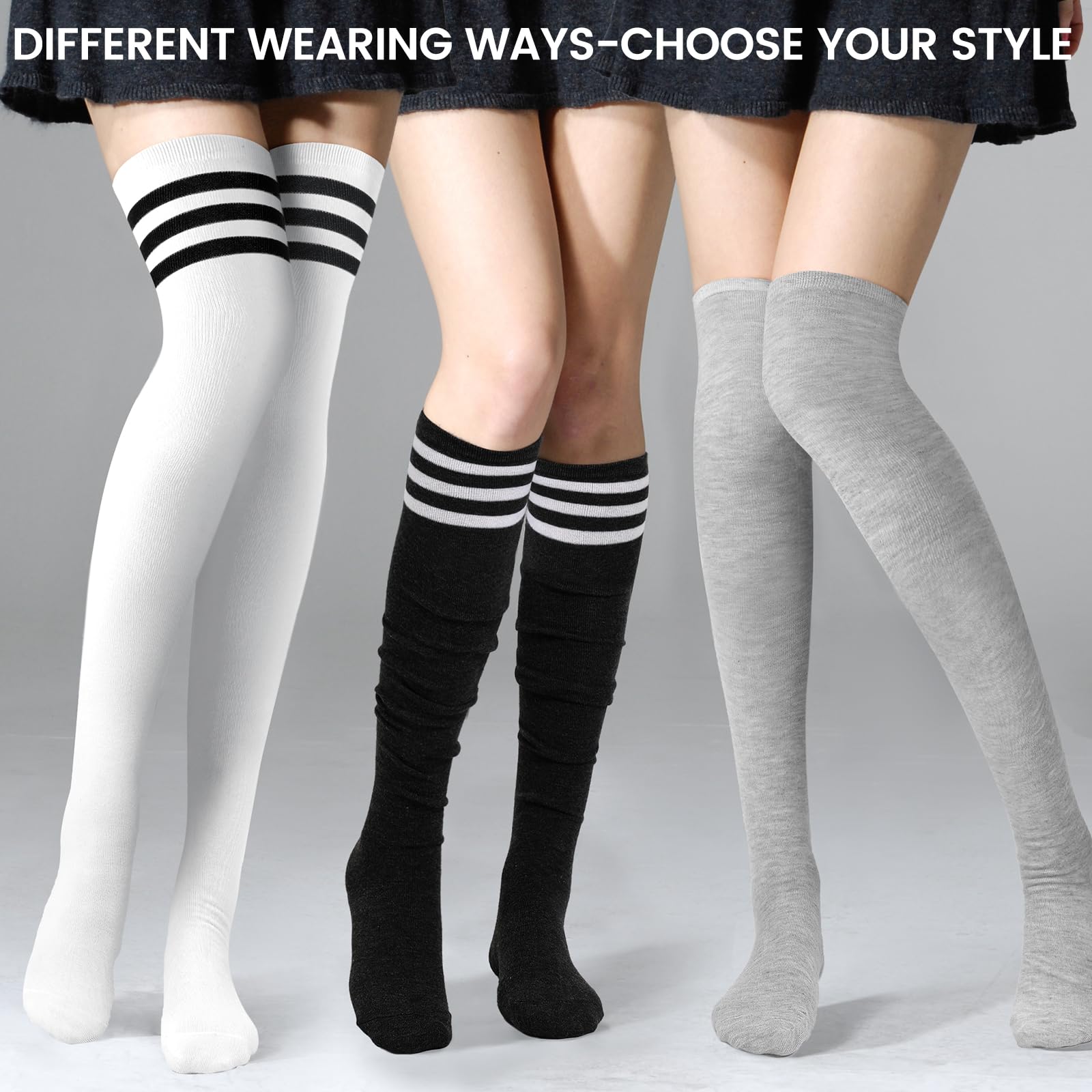 Women's Thigh High Socks - Warm Over Knee High Stockings with Striped Design | Extra Long Boot Socks for Daily Wear & Winter Outfits