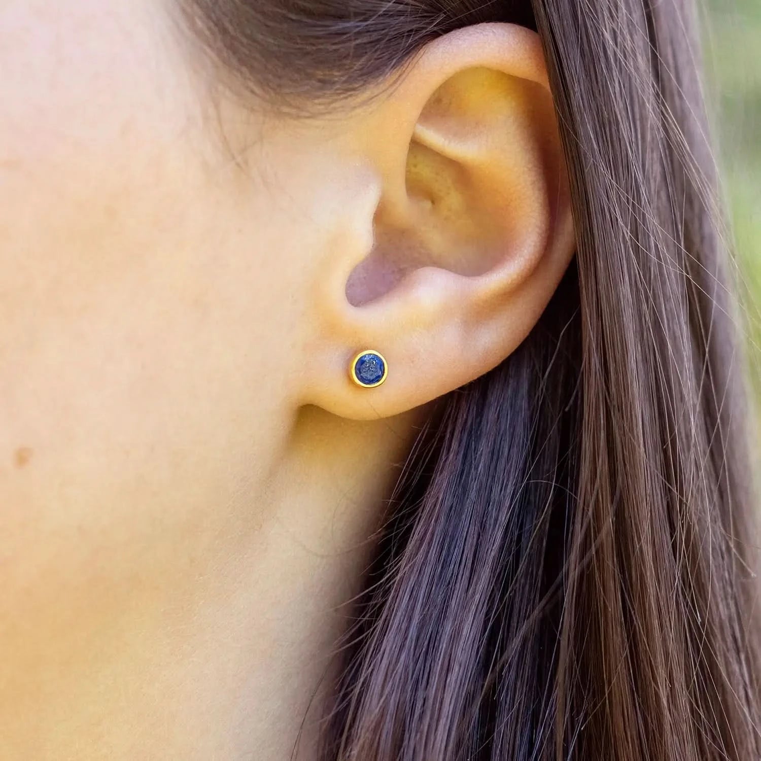 Lapis Lazuli Mini Stud Earrings - 14K Gold Plated September Birthstone Jewelry for Women - Perfect Gift for Birthday, Anniversary & Everyday Wear