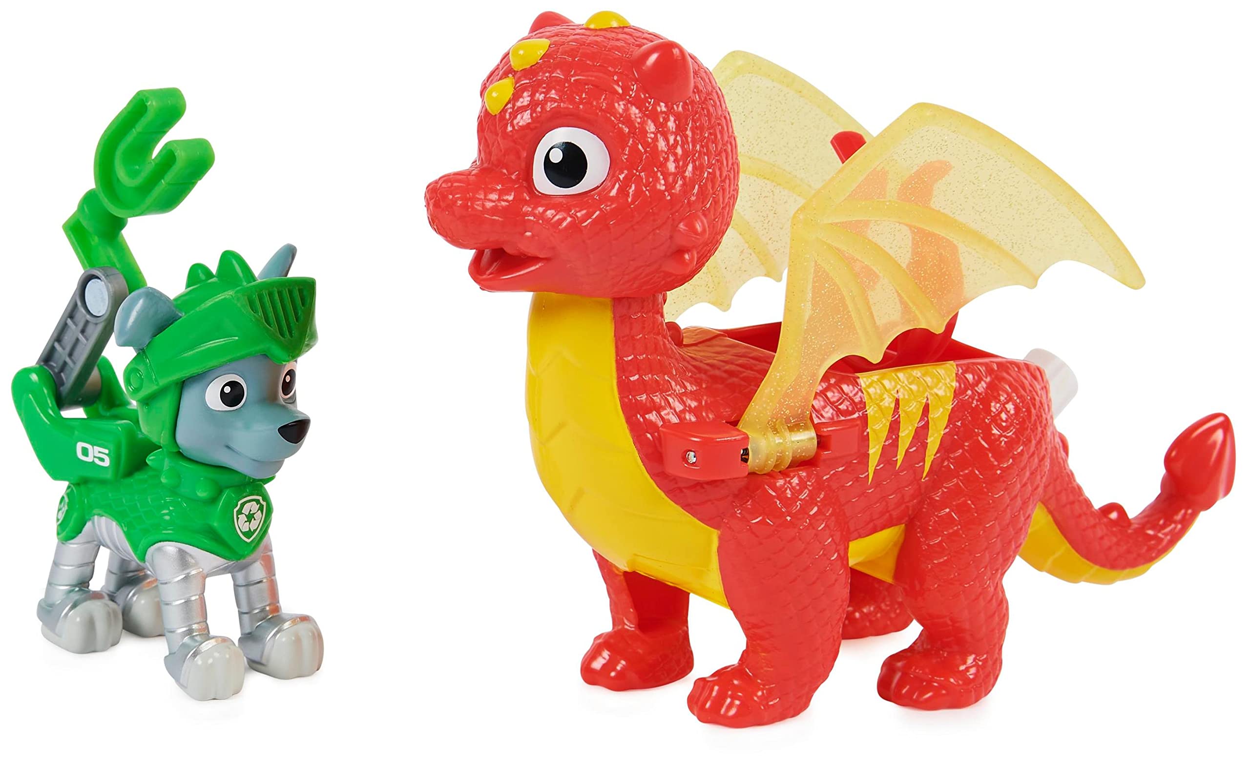 PAW Patrol Rescue Knights Rocky & Dragon Flame Action Figures Set of 2 | Spin Master 6063596 | Kids Toy for Pretend Play & Adventure Storytelling