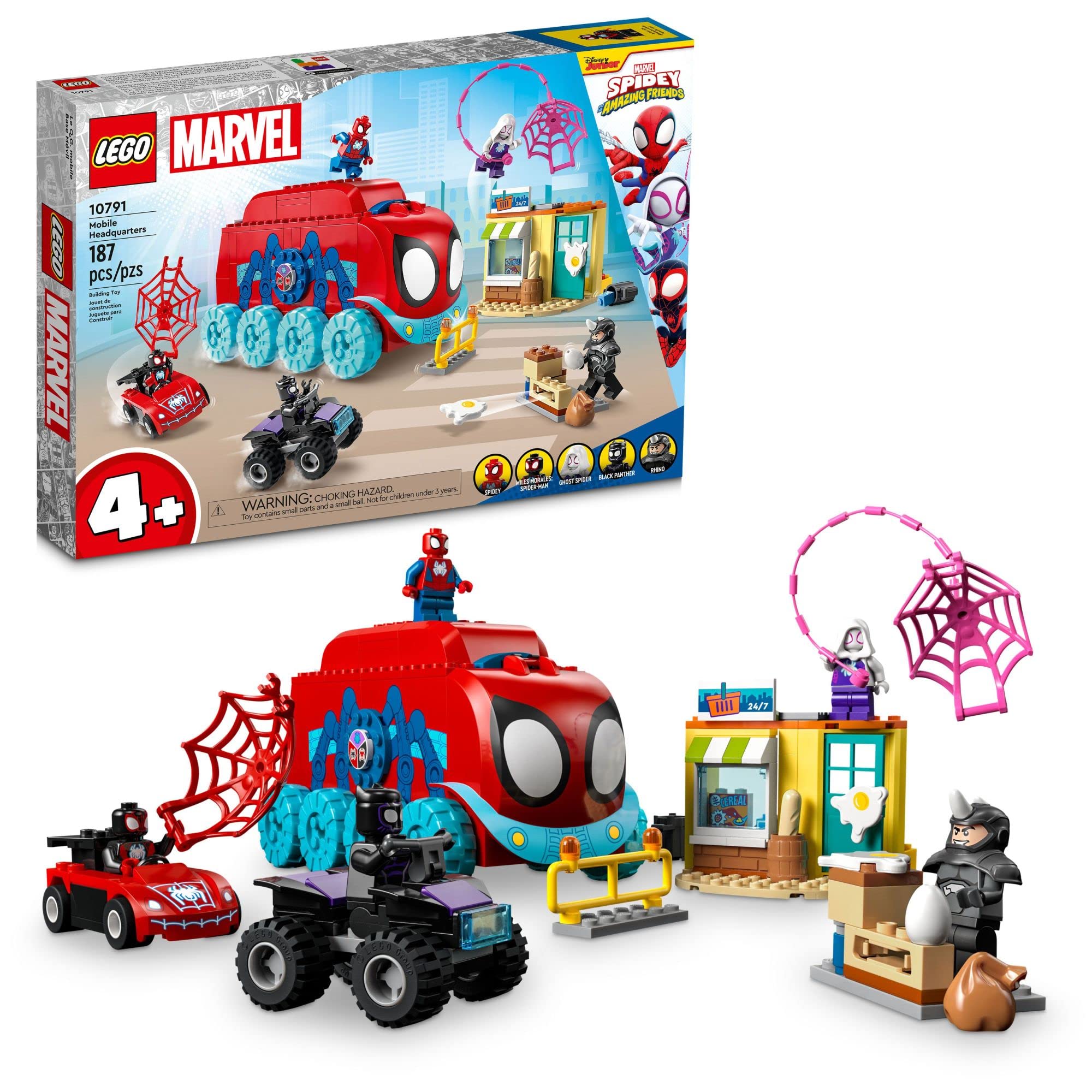 LEGO Marvel Team Spidey's Mobile Headquarters 10791 Building Kit with Miles Morales & Black Panther Minifigures | Spidey and His Amazing Friends Toy Set for Kids Ages 4+ | Creative Play, Birthday Gift & Superhero Adventure Scenes
