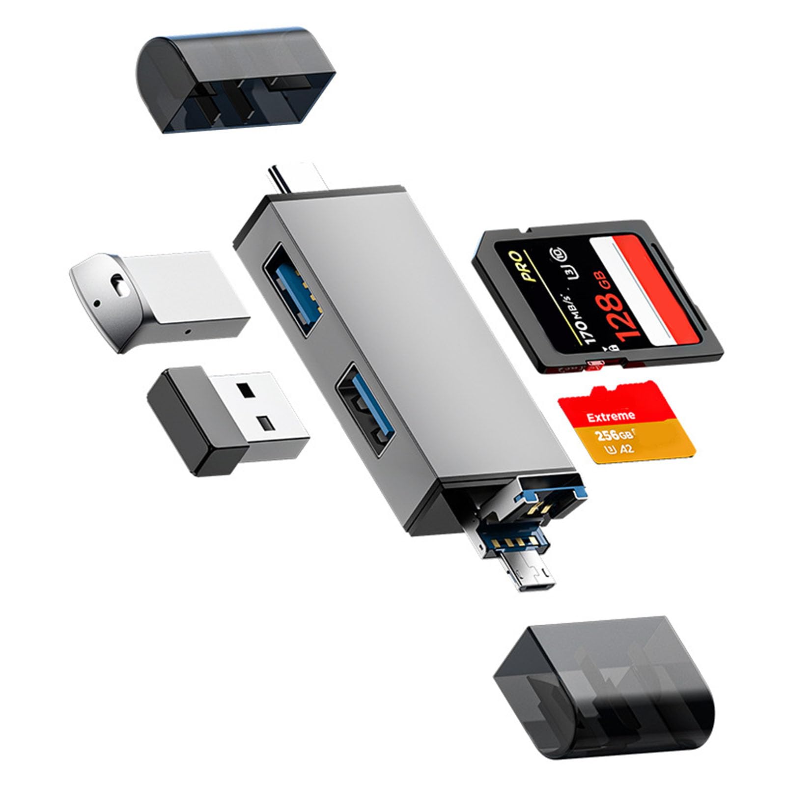 7-in-1 Multi-Port OTG Card Reader Hub - USB 3.0 & USB-C Adapter with Micro USB - Compatible with Laptop, Phone & Tablet - Read SD/TF Cards - Perfect for Travel, Photography & Data Transfer
