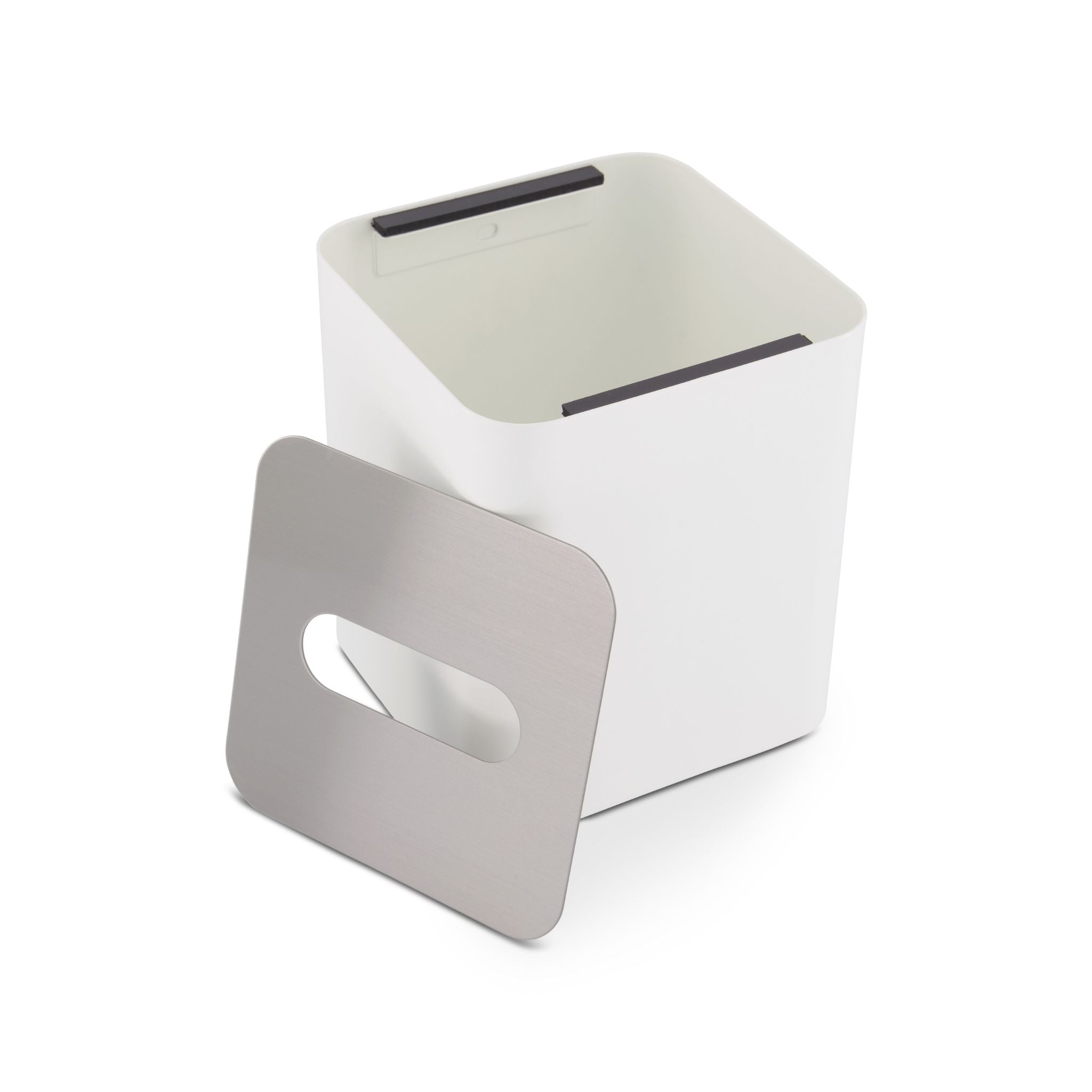 Square Tissue Box with Metal Lid - White & Brushed Steel Home Decor | Modern Tissue Holder for Living Room, Bathroom & Office