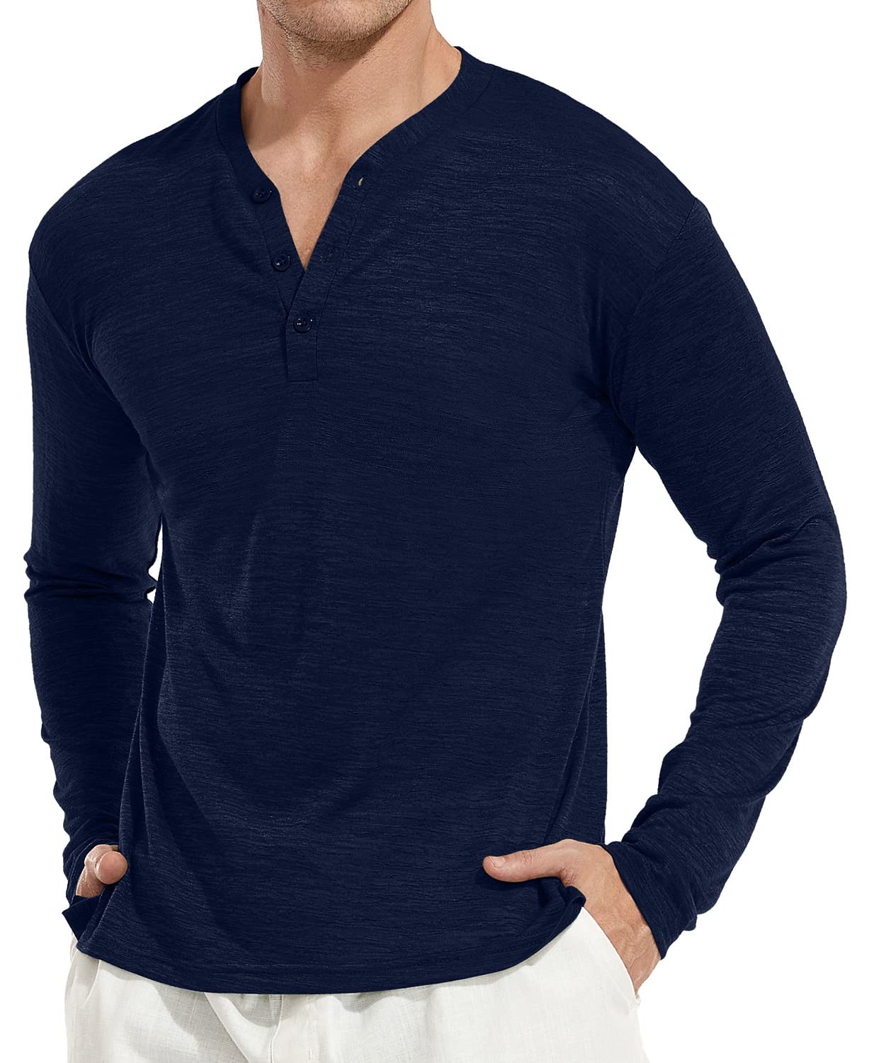 YTD Men's Long & Short Sleeve Henley Shirts - Casual Fashion Loose Fit T-Shirts for Beach, Yoga & Everyday Wear