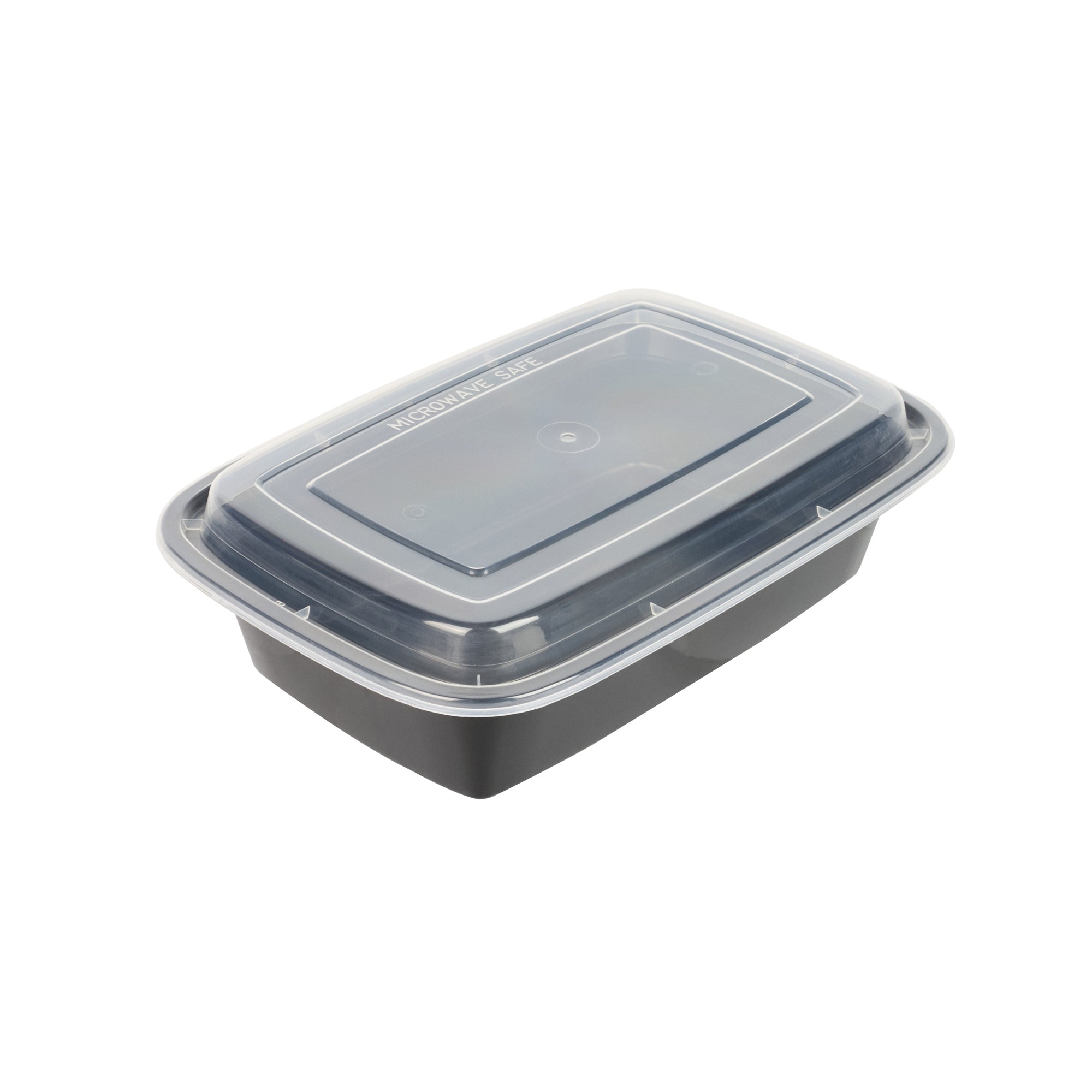 38 oz Black Rectangle Plastic Food Storage Containers with Clear Lids - Microwave Safe To-Go Boxes (8.75