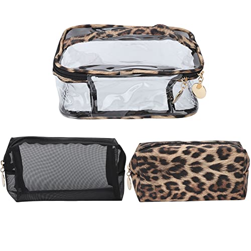 3-Piece Leopard Print Makeup Bag Set - Large Capacity Waterproof Cosmetic Organizer | Reusable & Easy to Clean | Perfect for Travel, Gym & Daily Beauty Storage