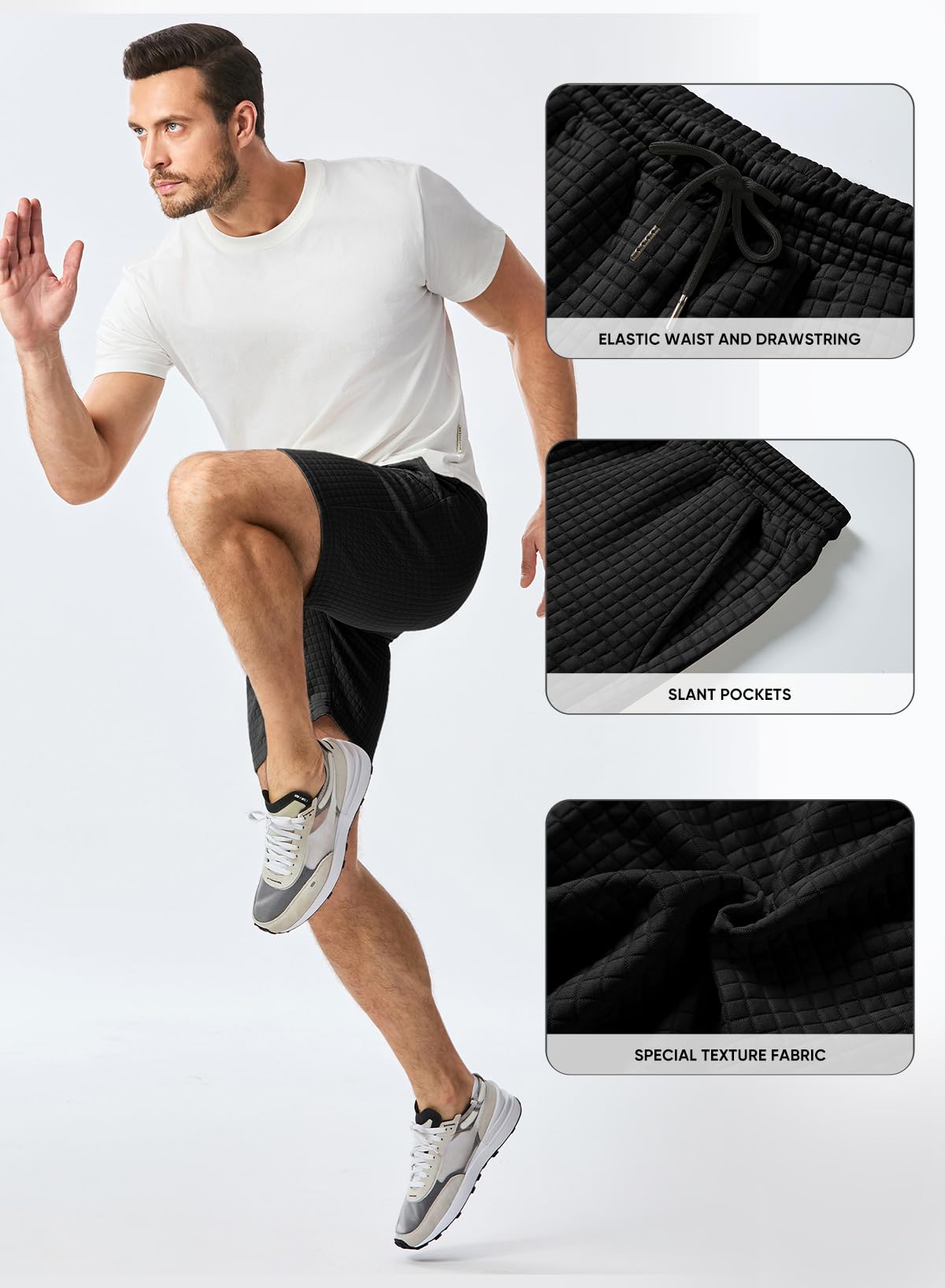 JMIERR Men's Workout Shorts - 7 Inch Inseam Stretch Gym Running Shorts with Elastic Waist & Pockets | Breathable Waffle Fabric for Training, Jogging & Casual Wear