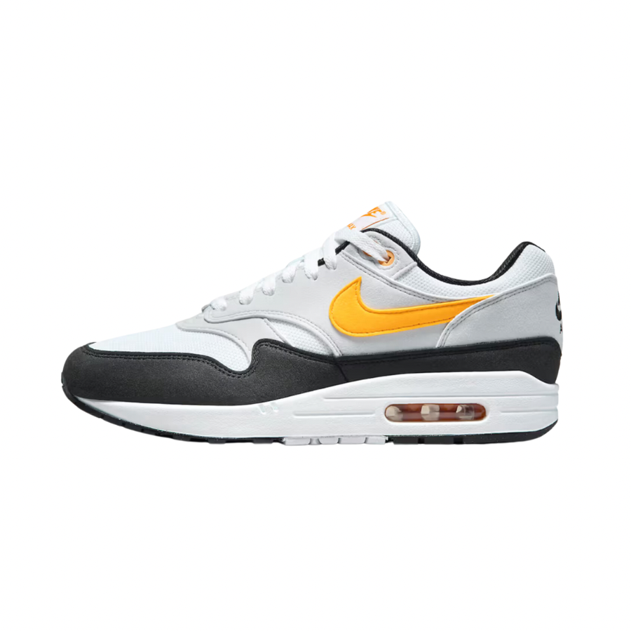 Nike Air Max 1 Men's Running Shoes - White/University Gold/Black | Comfortable Cushioned Sneakers for Jogging, Gym Workouts & Casual Wear