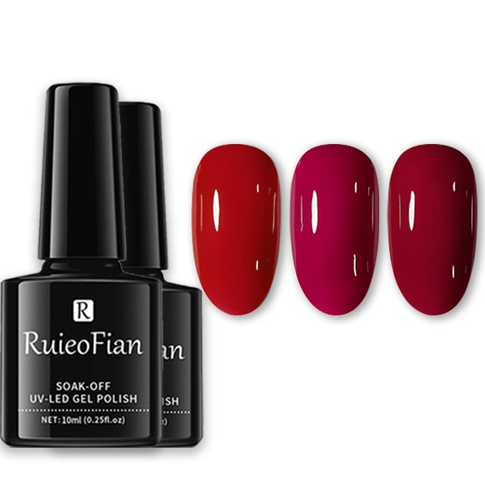 BINGBRUSH 3 Pcs Gel Nail Polish Kit - 10ML Red Soak Off UV LED Nail Polish, Long Lasting High Shine Nail Lacquer for Manicure, Salon & DIY Nail Art (A02-Red) | Perfect for Home Use, Professional Salons, Parties & Special Occasions