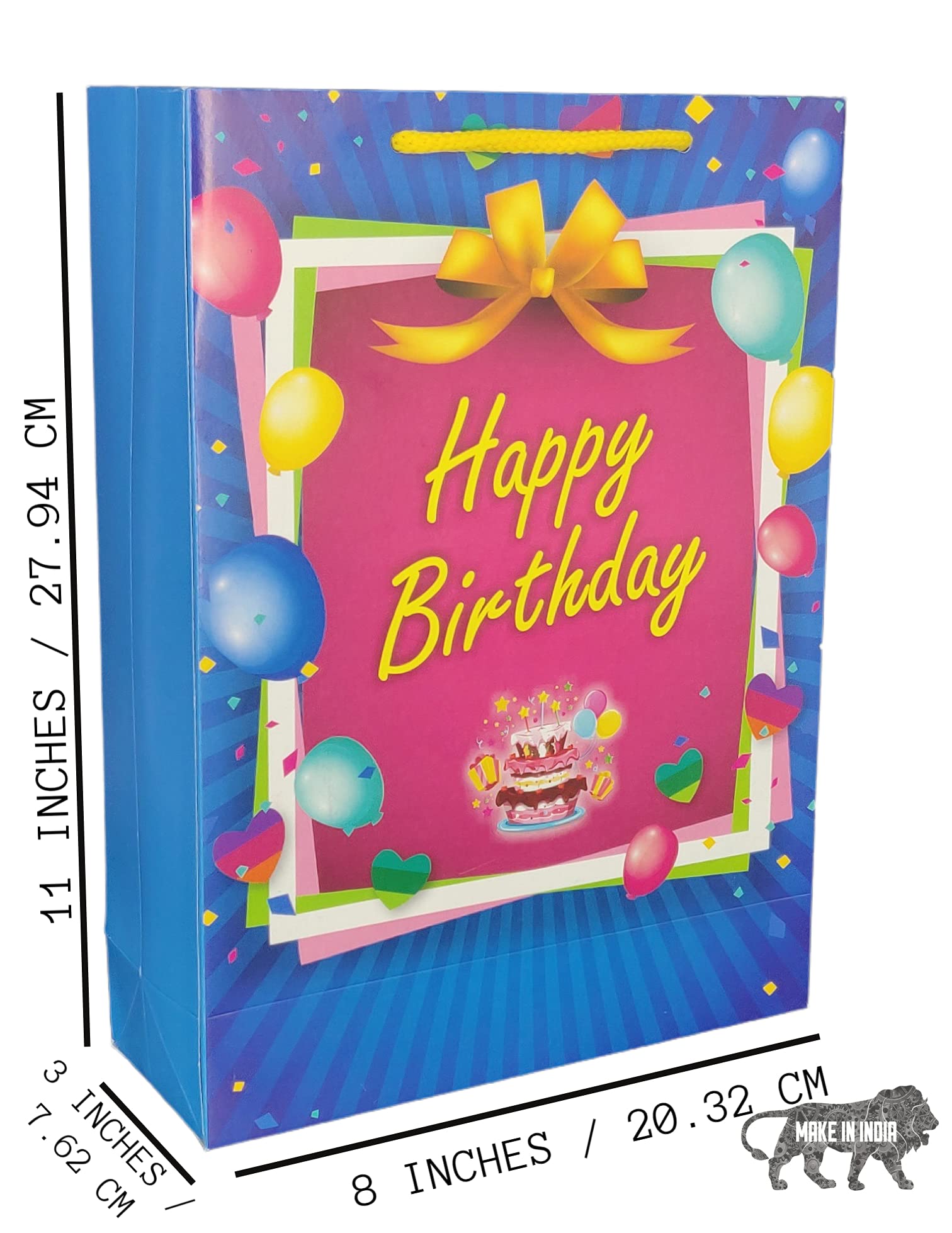 Happy Birthday Paper Gift Bags - 80 Pack Small Present Bags for Party Favors, Return Gifts (Blue & Pink, 8x3x11 Inches) - Perfect for Birthdays, Baby Showers & Celebrations