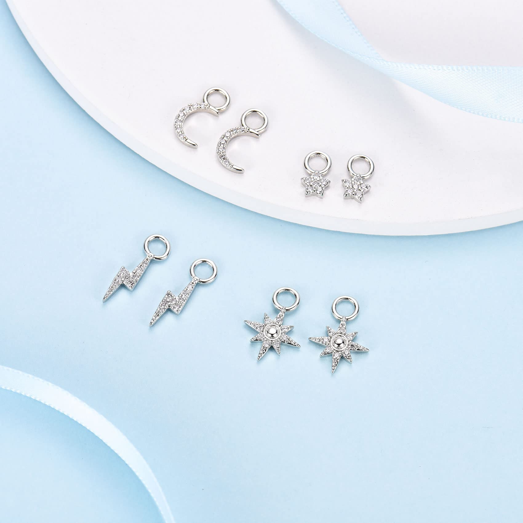 Stylish S925 Sterling Silver Dangle Hoop Earrings for Women & Girls - 2 Pairs Hoop Earrings with 4 Dangle Pendants | Cubic Zirconia Drop Earrings Set | Perfect for Parties, Weddings & Everyday Wear