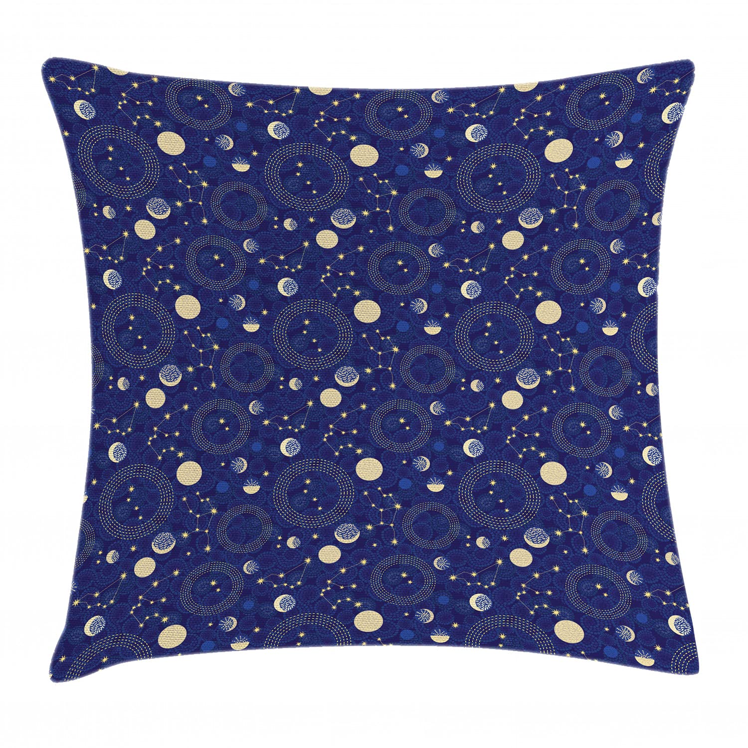 Ambesonne Moon Throw Pillow Cover 28x28 Inch - Space Themed Cushion Case with Orbit Planets & Star Clusters Pattern in Indigo Grey Yellow - Perfect for Living Room Decor, Bedroom Accent & Cosmic Nursery Theme