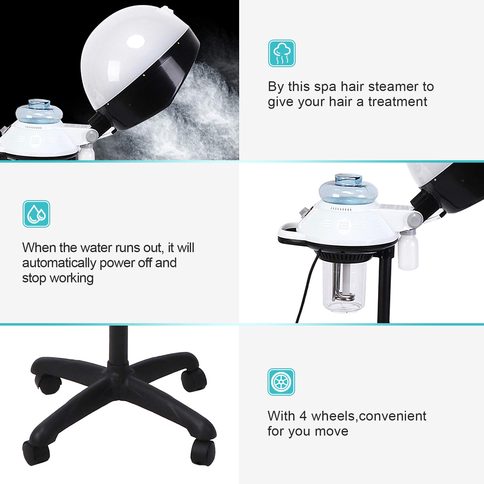 Professional Salon Hair Steamer with Rolling Stand - Hooded Hair Steamer for Coloring, Perming & Deep Conditioning - 110V US Plug - Perfect for Salons & Home Hair Care