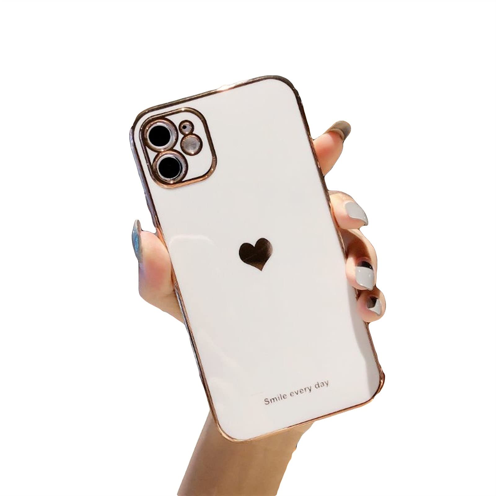 YLFC Elegant Electroplated Heart Design Soft Silicone Phone Case for iPhone 12 Pro/11 Pro Max/XR/X/XS Max/7/8 Plus - Protective Camera Cover with Shock Absorption (Rose Gold) - Perfect for Valentine's Gifts, Daily Use & Travel Protection