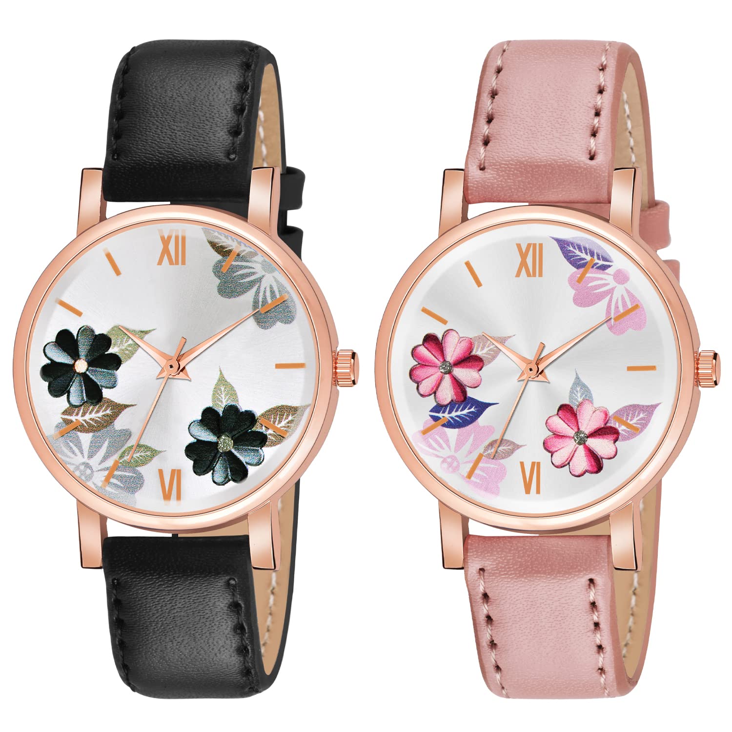 CLOUDWOOD Women's & Girls' Analog Multi-Color Dial Watch with Black & Pink Strap - Fashion Accessory for Casual Wear, Office & Gift Giving (Model WCH47)