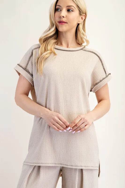 Celeste Plus Size Relaxed Fit Textured Short Sleeve Top for Women | Comfortable Casual Blouse for Everyday Wear, Office & Outings