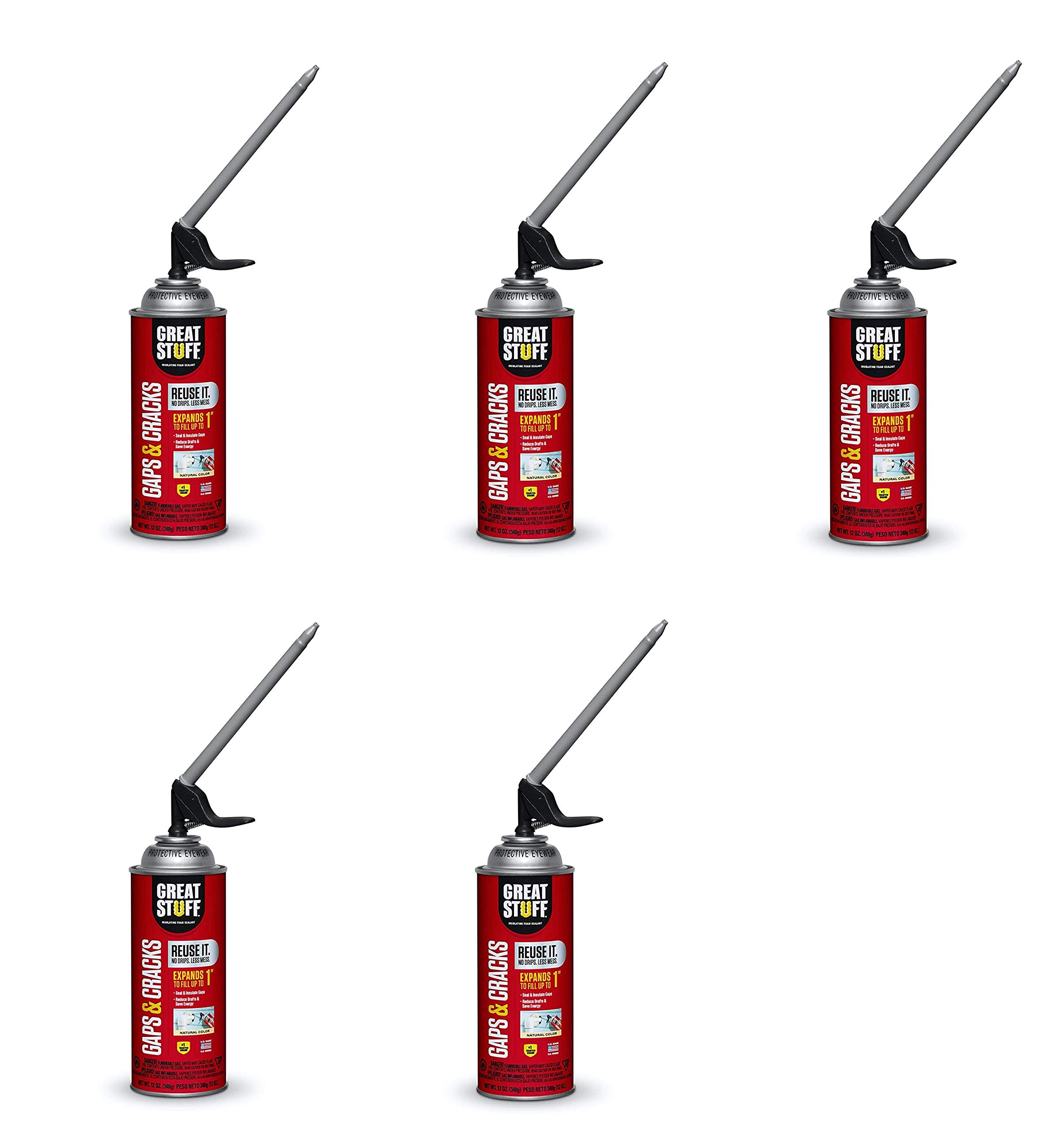Great Stuff 99108824 Smart Dispenser Gaps & Cracks Foam Sealant (5-Pack) - Ideal for Home Insulation, Weatherproofing & DIY Projects