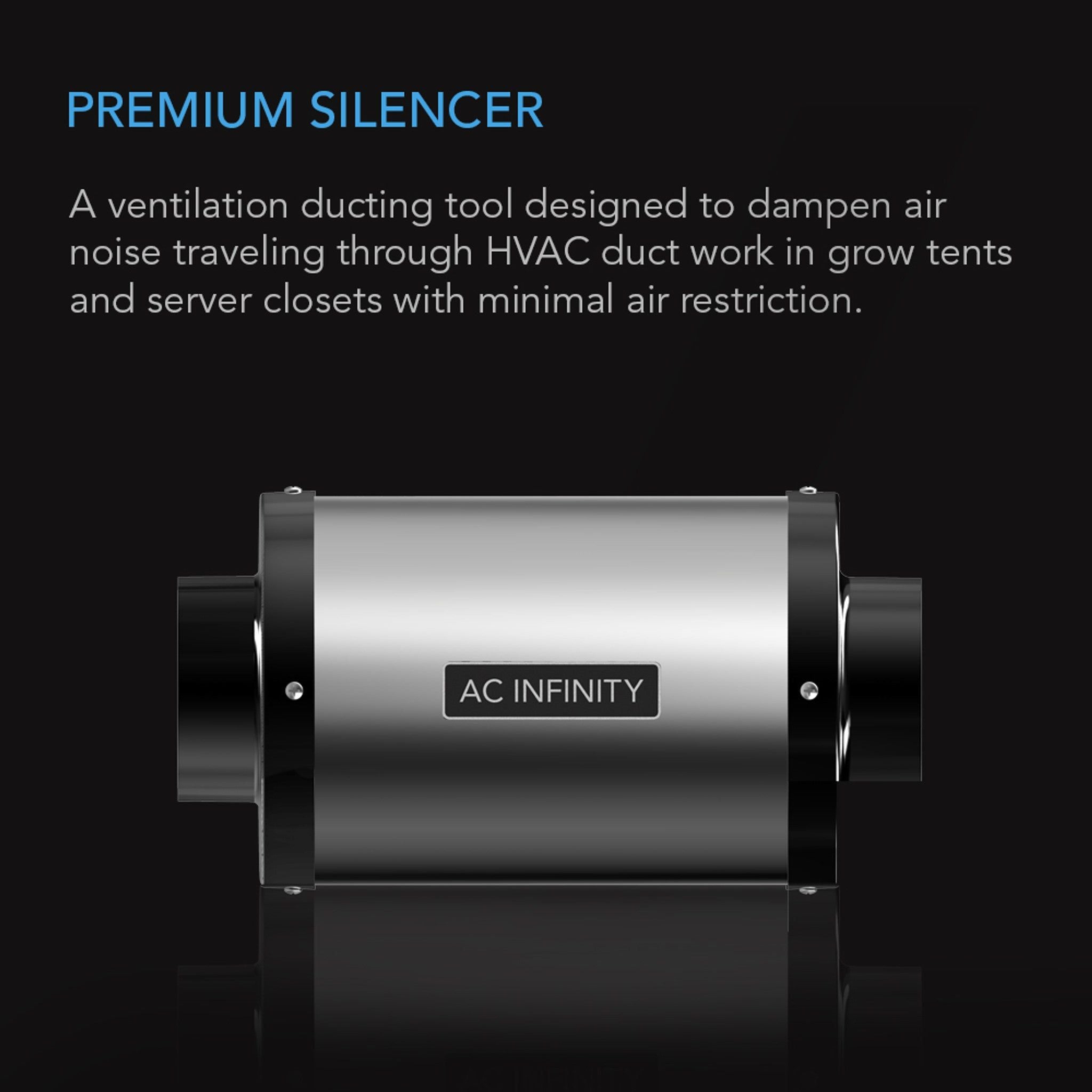 AC Infinity 6-Inch Duct Silencer - Noise Reducer for HVAC, Grow Tents & Ventilation Systems | Quiet Airflow Solution for Home, Office & Indoor Gardens