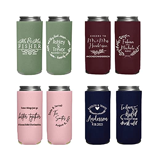 Personalized 12oz Slim Can Coolers - Custom Wedding Favors & Bachelorette Party Gifts - Monogram Beer Can Holders (Set of 5) - Perfect for Bridal Showers, Anniversary Celebrations & Outdoor Events