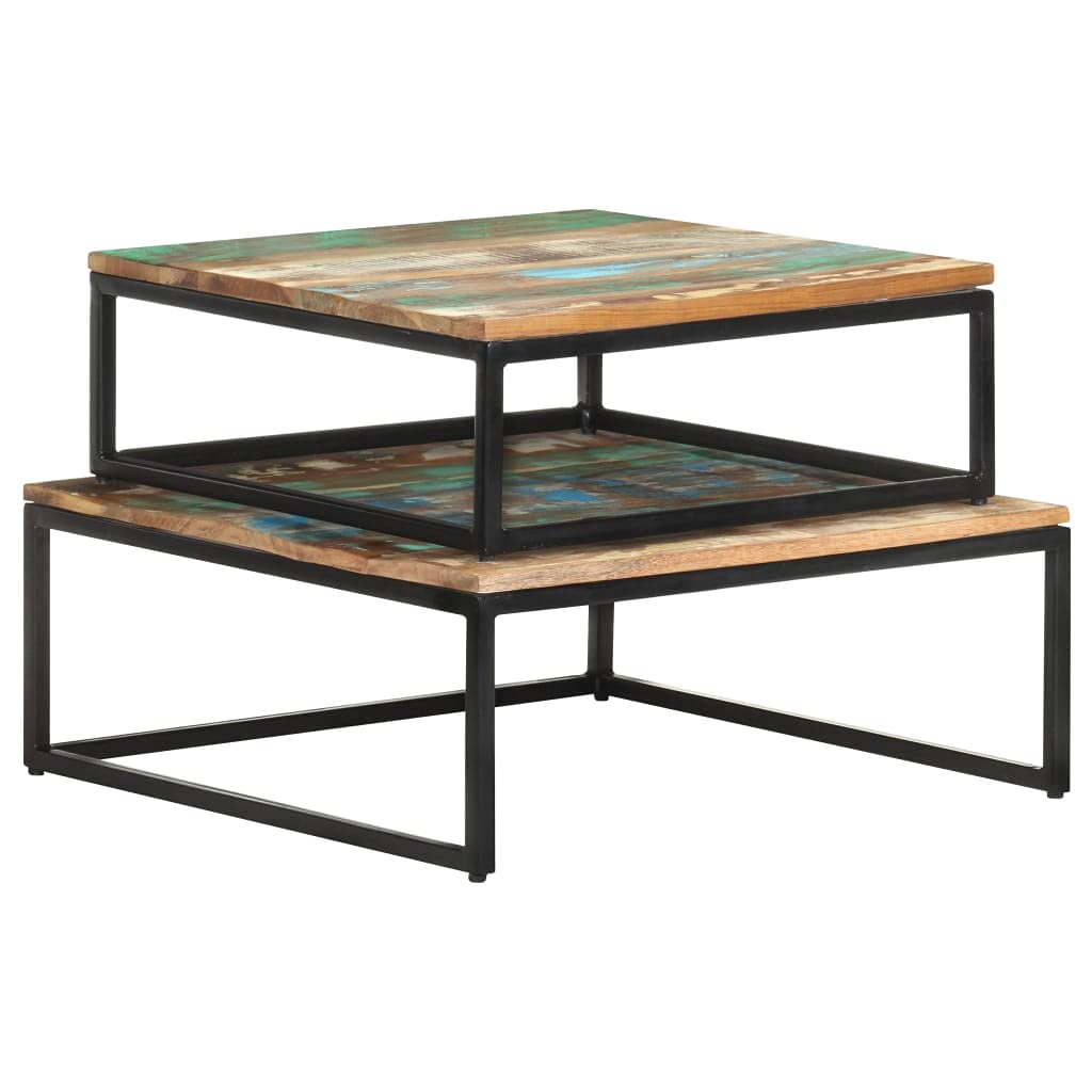 FAMIROSA 2-Piece Nesting Coffee Table Set - Space Saving Reclaimed Wood & Iron Frame End Tables for Living Room, Sofa | Modern Home Furniture Decor for Small Spaces, Apartments & Cozy Living Areas