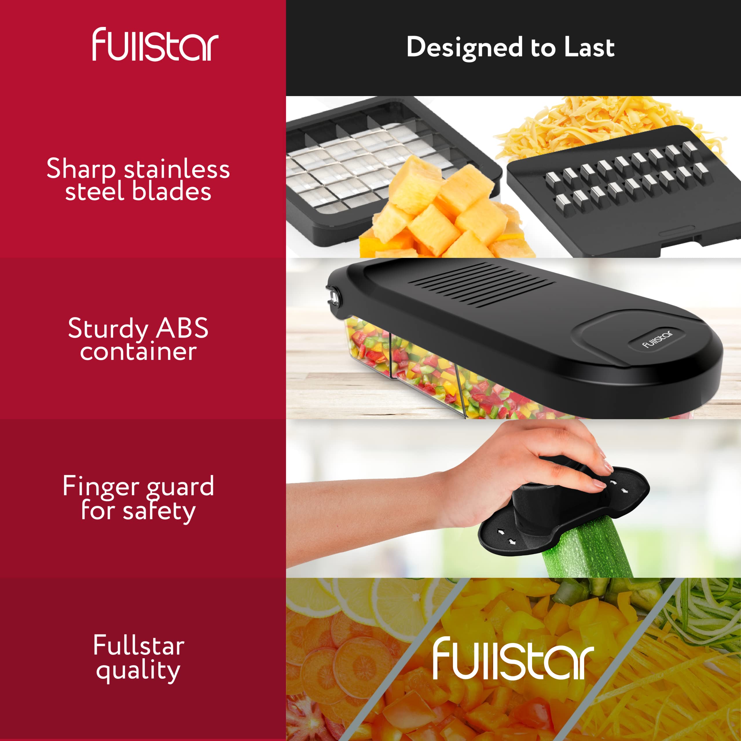 Fullstar 6-in-1 Vegetable Chopper & Mandoline Slicer with Cheese Grater - Food Chopper with Container - Kitchen Gadgets & Home Essentials (Black) - Perfect for Meal Prep, Salad Making & Quick Cooking