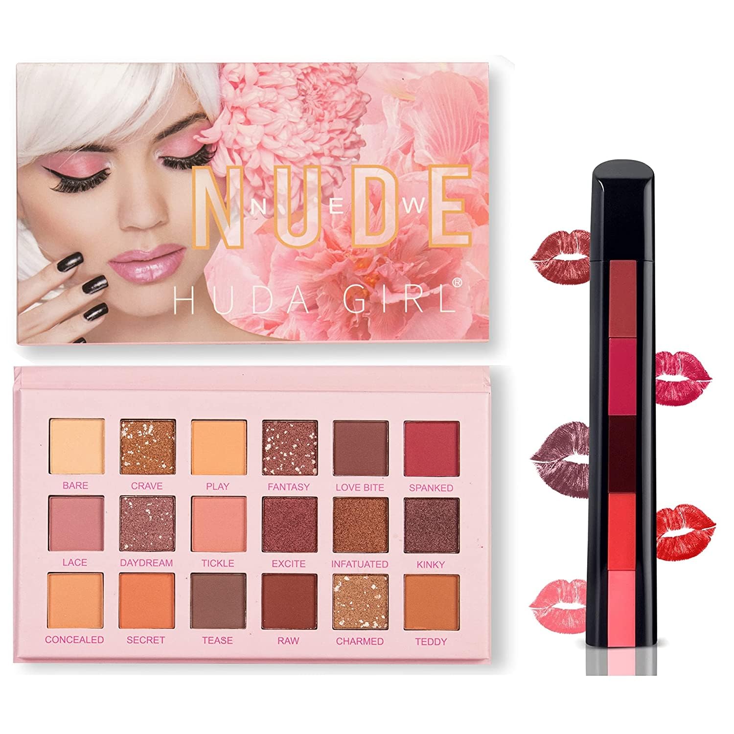 Glowhouse 5-in-1 Matte Lipstick Set & 18-Shade Nude Eyeshadow Palette - Makeup Kit for Girls, Women | Perfect for Parties, Date Night, Daily Wear & Professional Makeup Looks