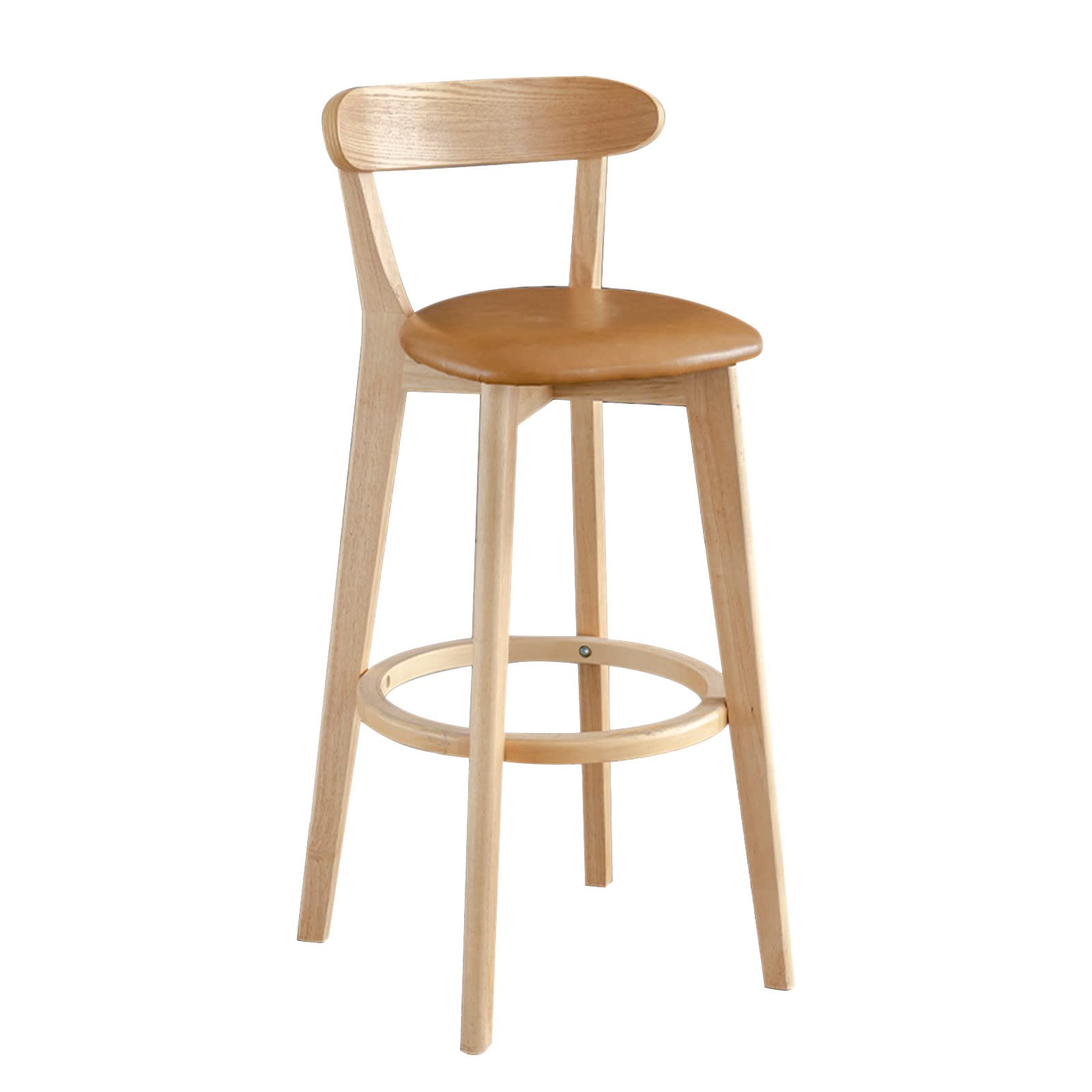 Premium PU Leather Kitchen Bar Stool with Backrest & Armrest - Solid Wood Breakfast Counter Stool for Kitchen Island, Dining Room, and Coffee Shop Use