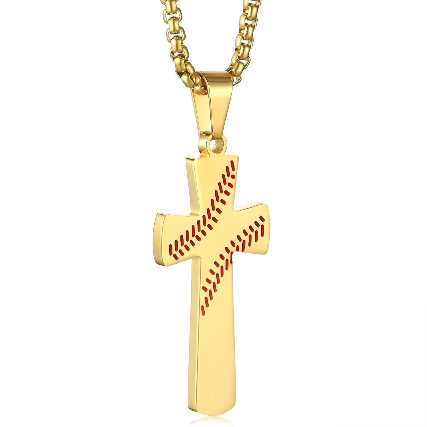 AIYO Nice Men's Baseball Cross Pendant Necklace - 18K Gold Plated Stainless Steel Bible Verse Jewelry for Men - Perfect Gift for Baseball Fans, Church Goers & Fashion Accessories