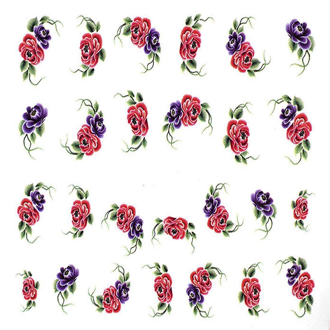 Valentine Rose Ivy Love Nail Art Water Transfer Stickers - 6.2 x 5.2cm Manicure Decals for Romantic Date Night & Bridal Nail Design