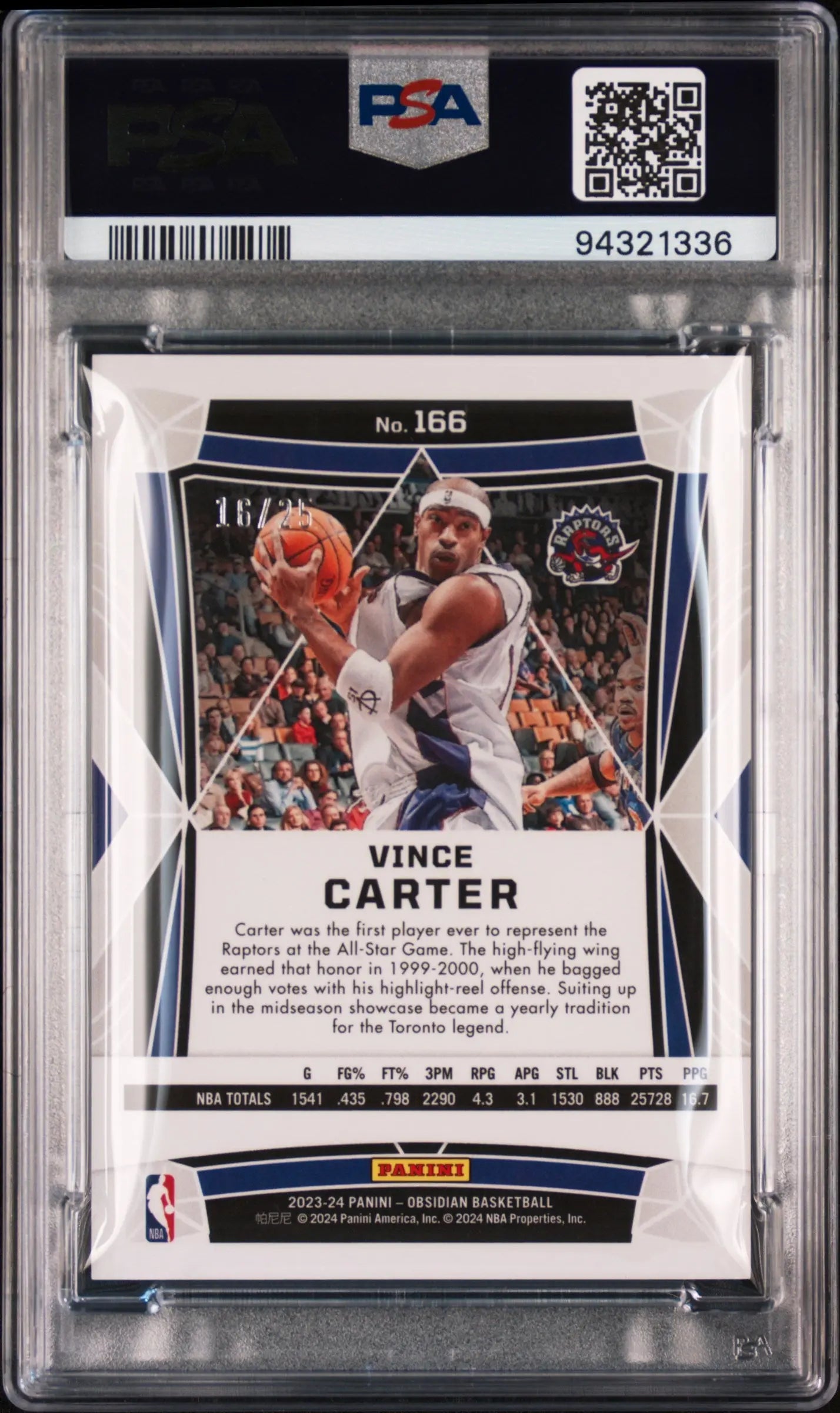 2023 Panini Obsidian Basketball Card PSA 10 Vince Carter Electric Etch Green 16/25 - Rare Collectible for Basketball Fans & Sports Memorabilia Enthusiasts